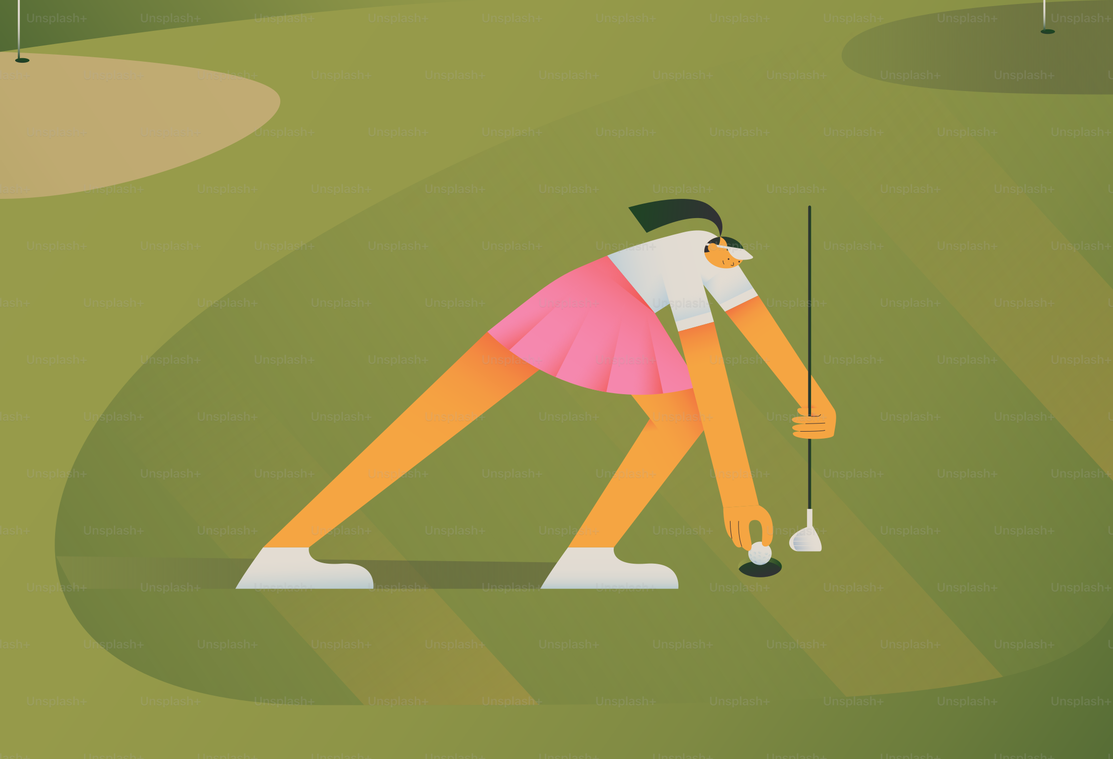 Golfer marking ball on green