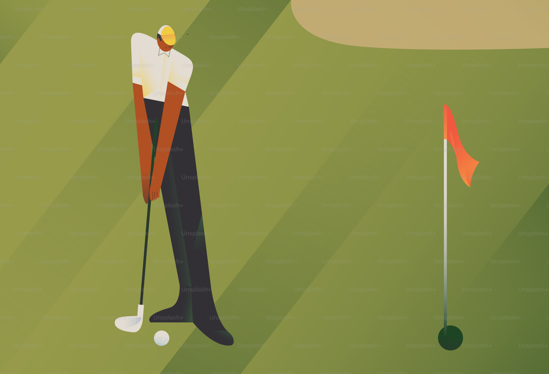 Golfeur qui affiche un green avec drapeau
