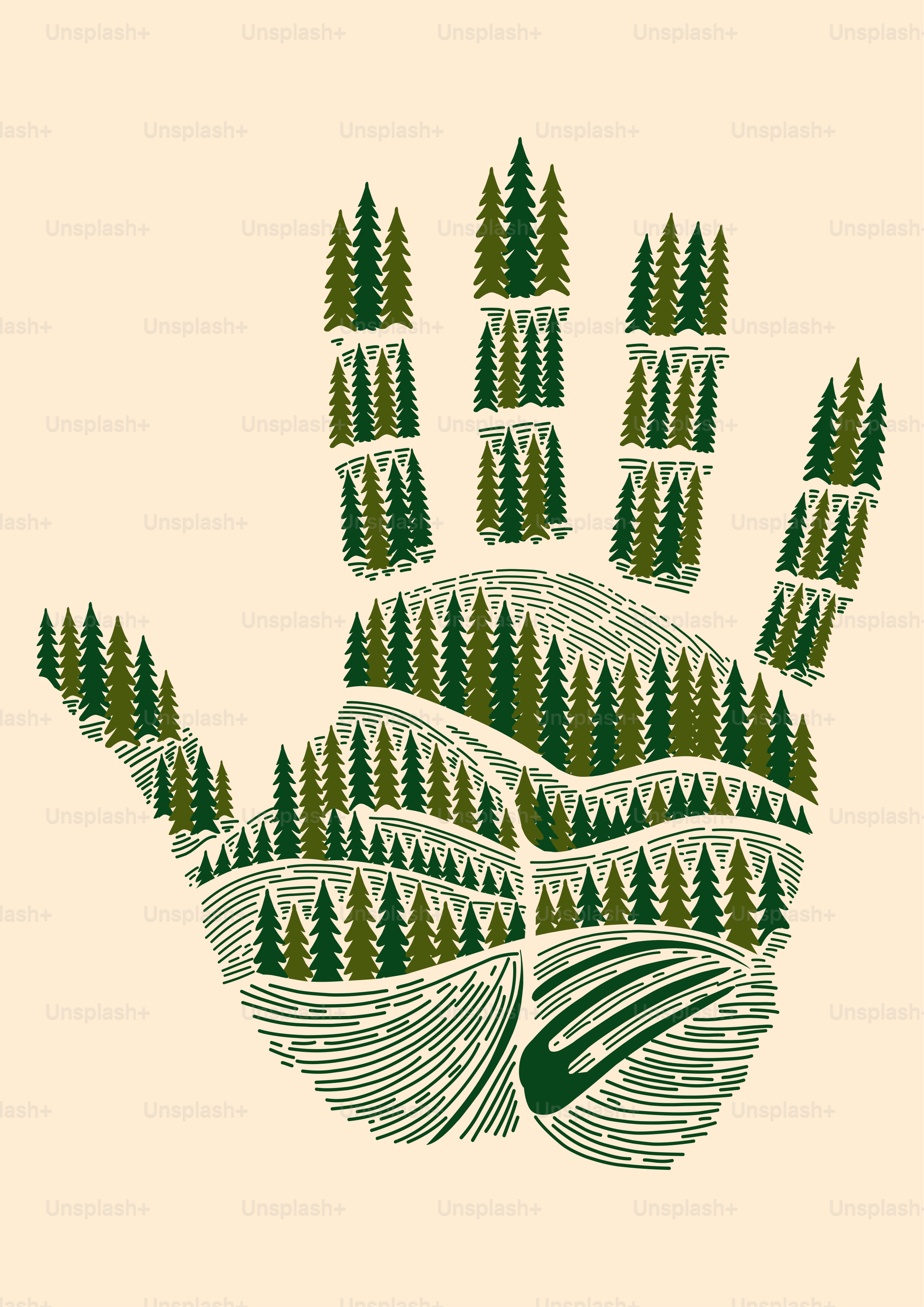 Handprint filled with a forest landscape
