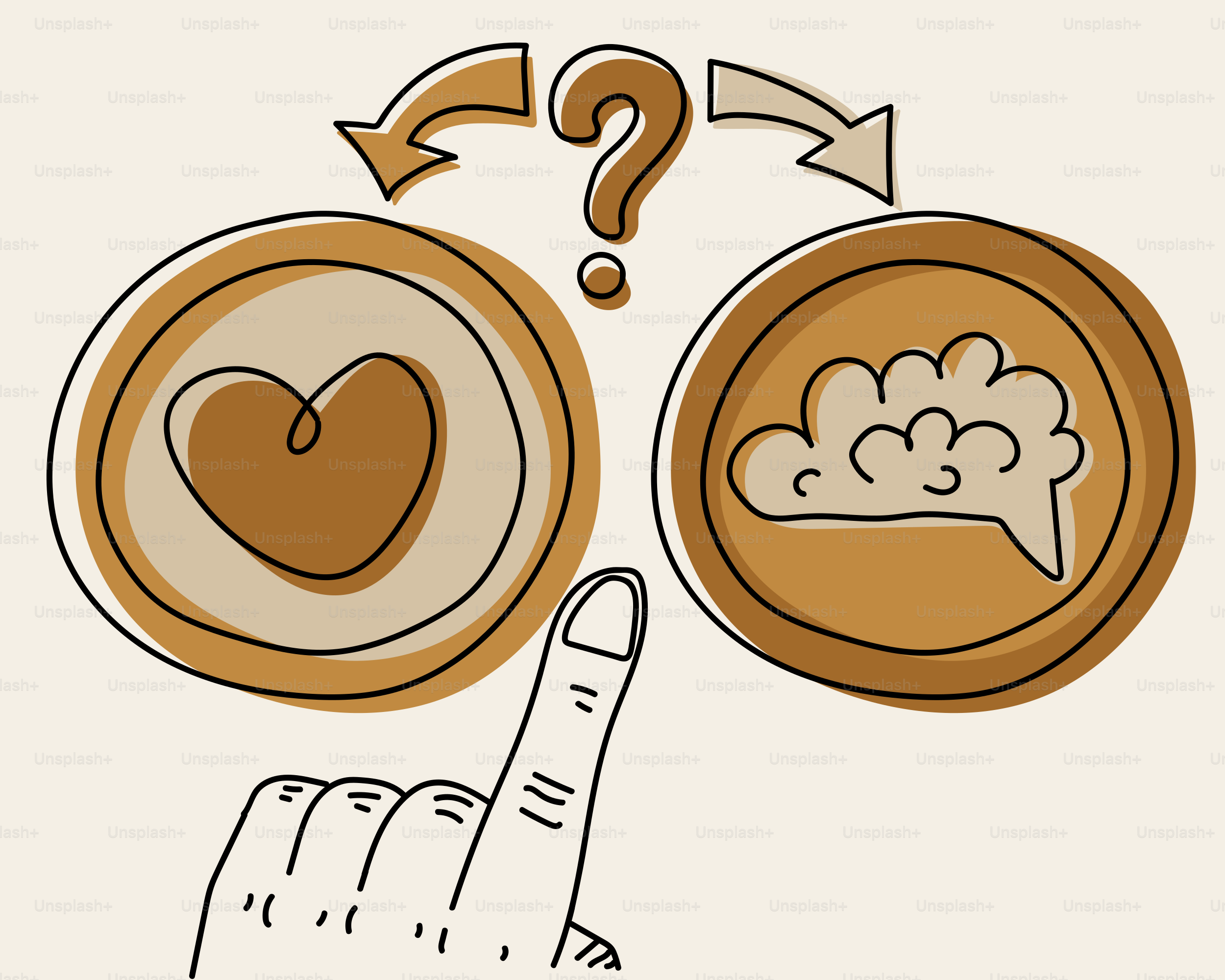 Heart versus brain choice with question mark. vector – Illustration ...