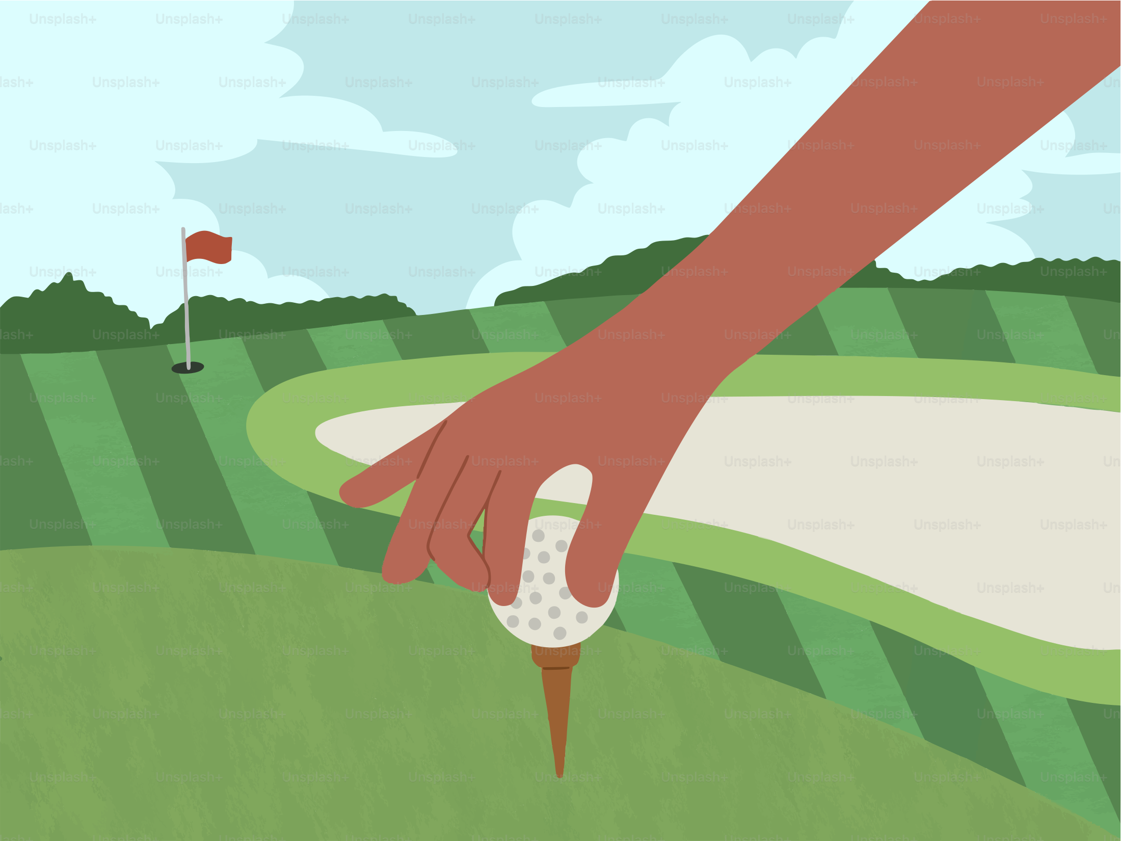 Hand placing golf ball on tee on course