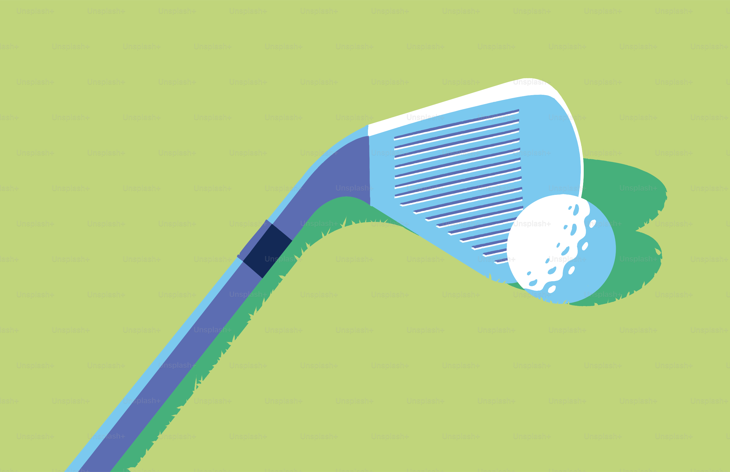 A golf club and ball on a green background