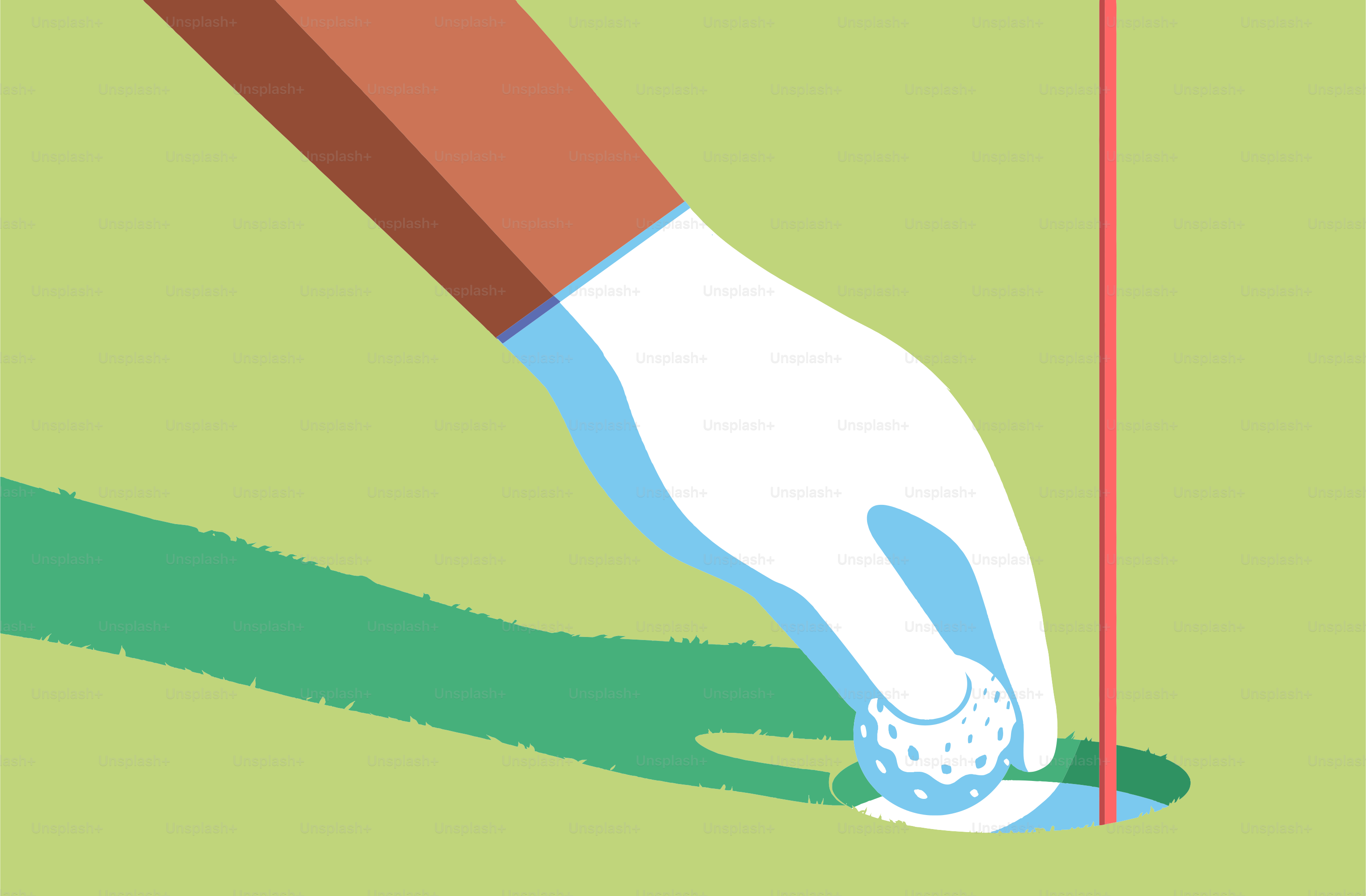 Mano de golfista colocando la bola en el hoyo sobre el green.