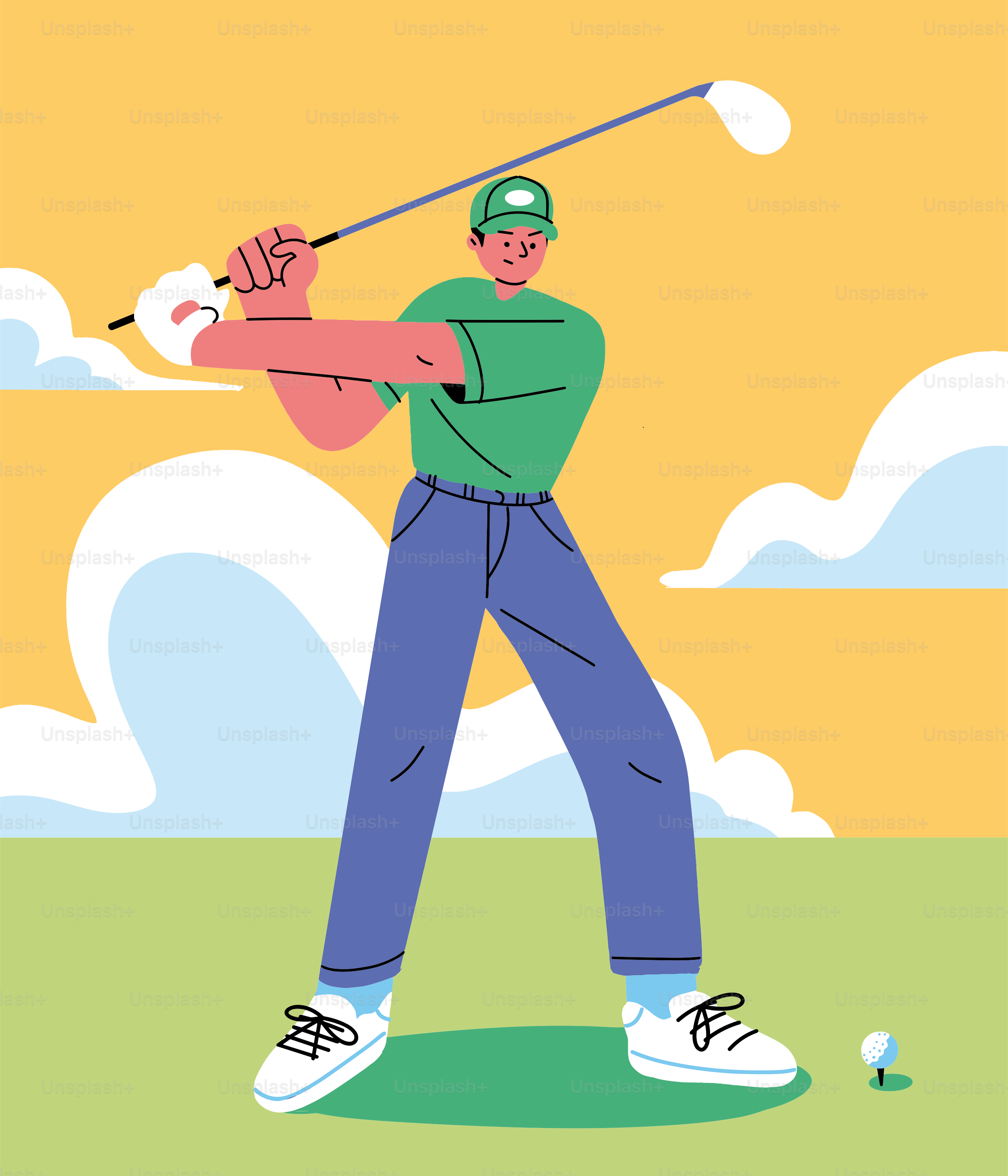 Un hombre balanceando un palo de golf en un día soleado