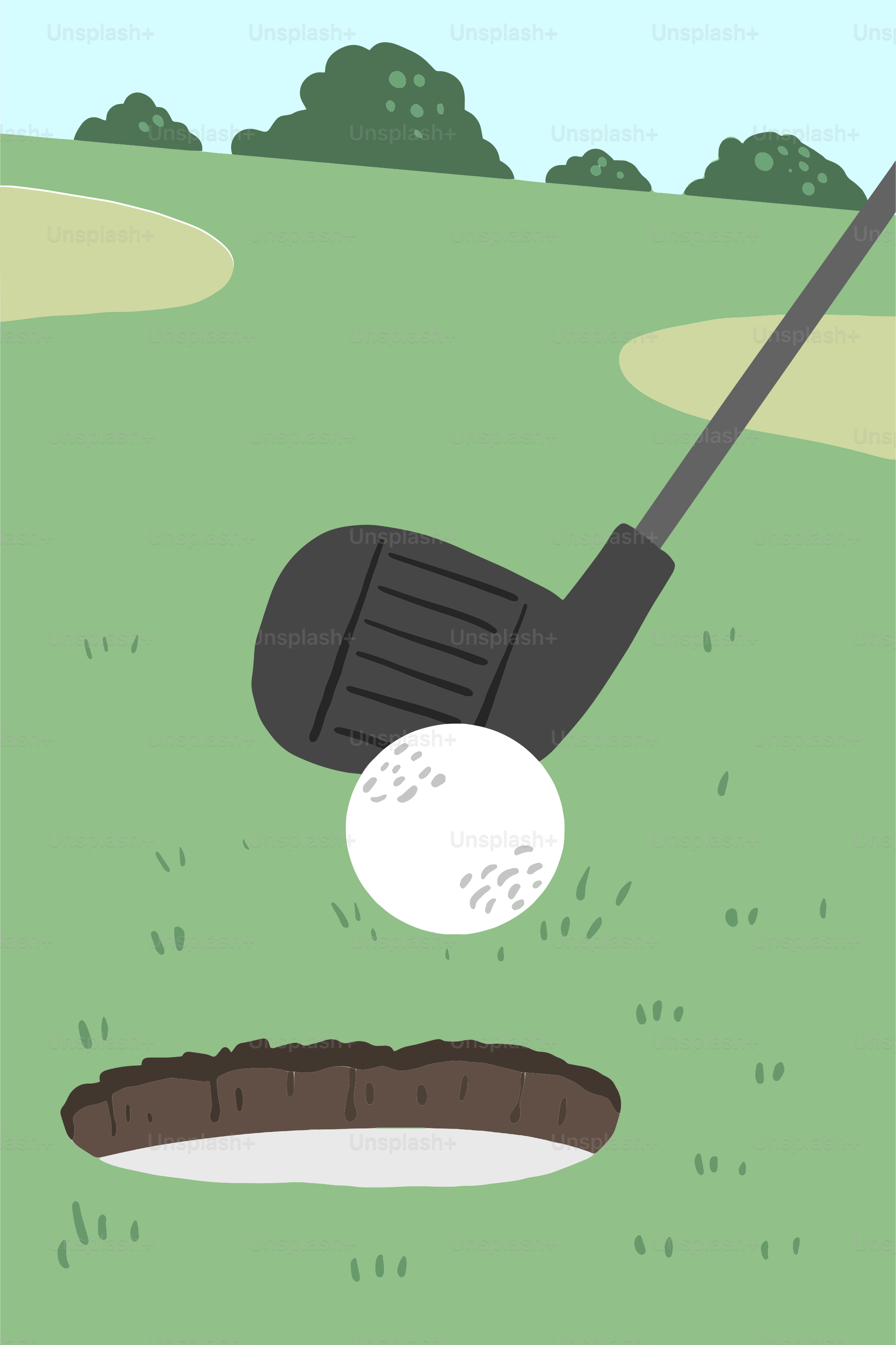 Golf club hitting a ball into a hole