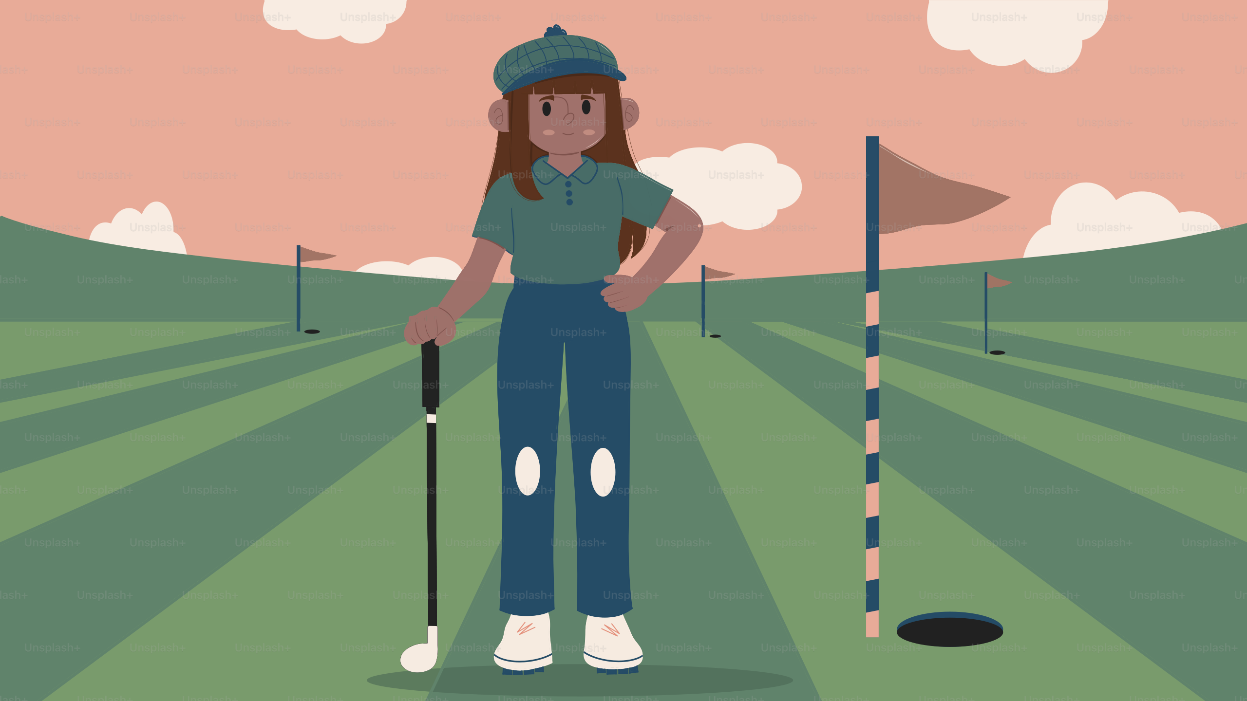 Woman golfer standing on a green golf course