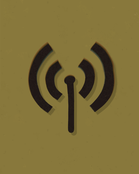A stylized signal icon on a textured background