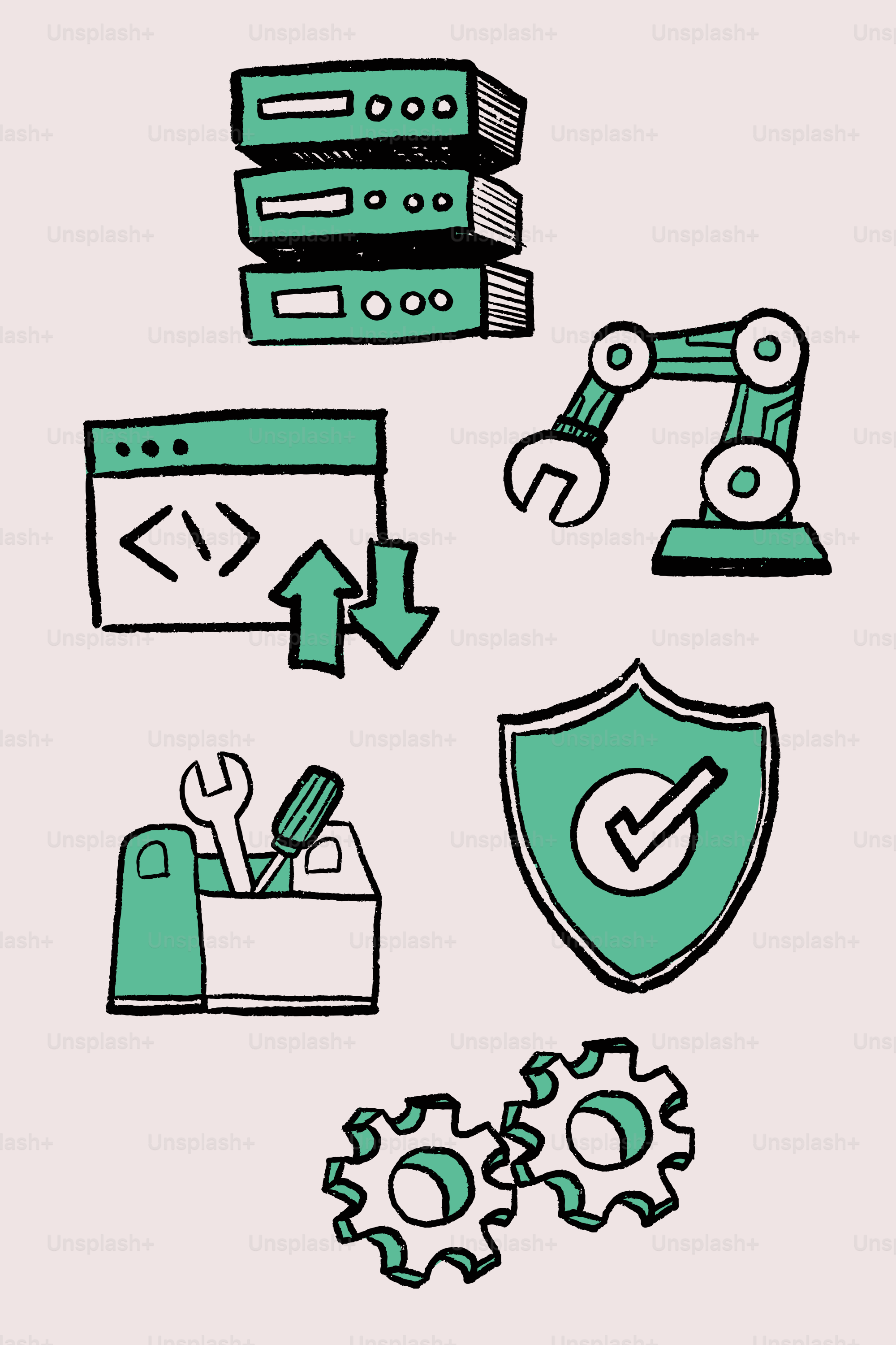 技術、自動化、セキュリティを表すアイコン