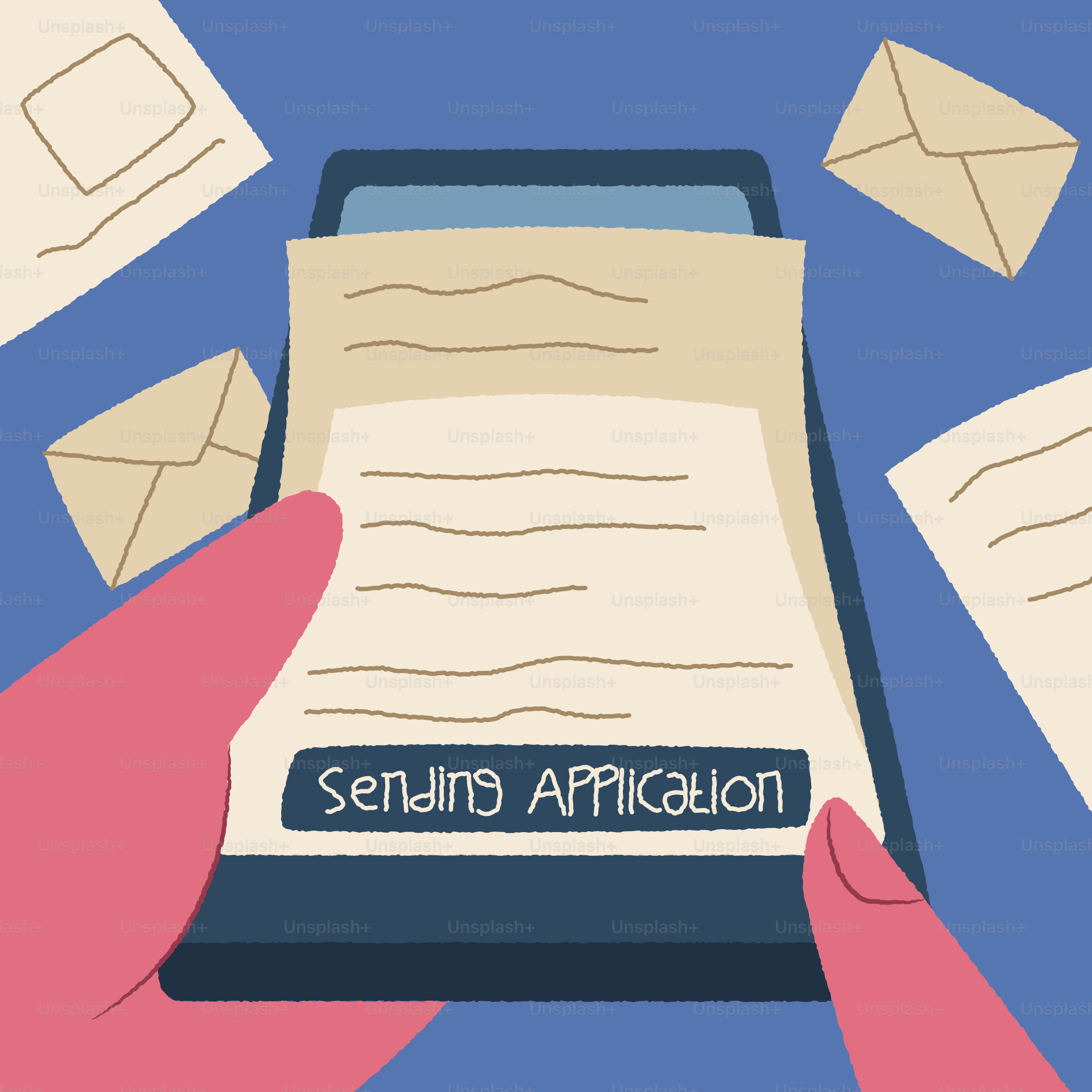 Hands holding phone with sending application button.