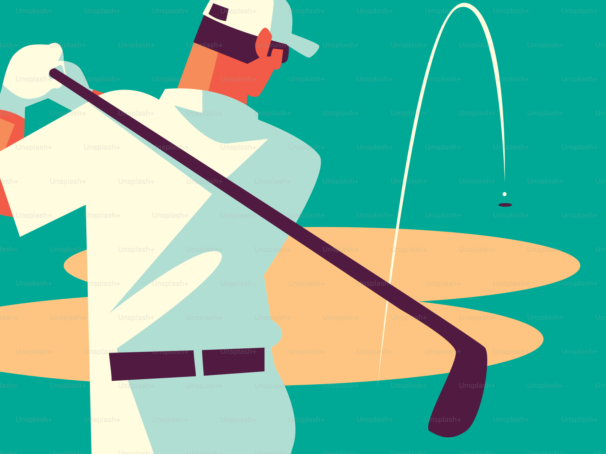 El golfista golpea el palo, la bola vuela por el aire.