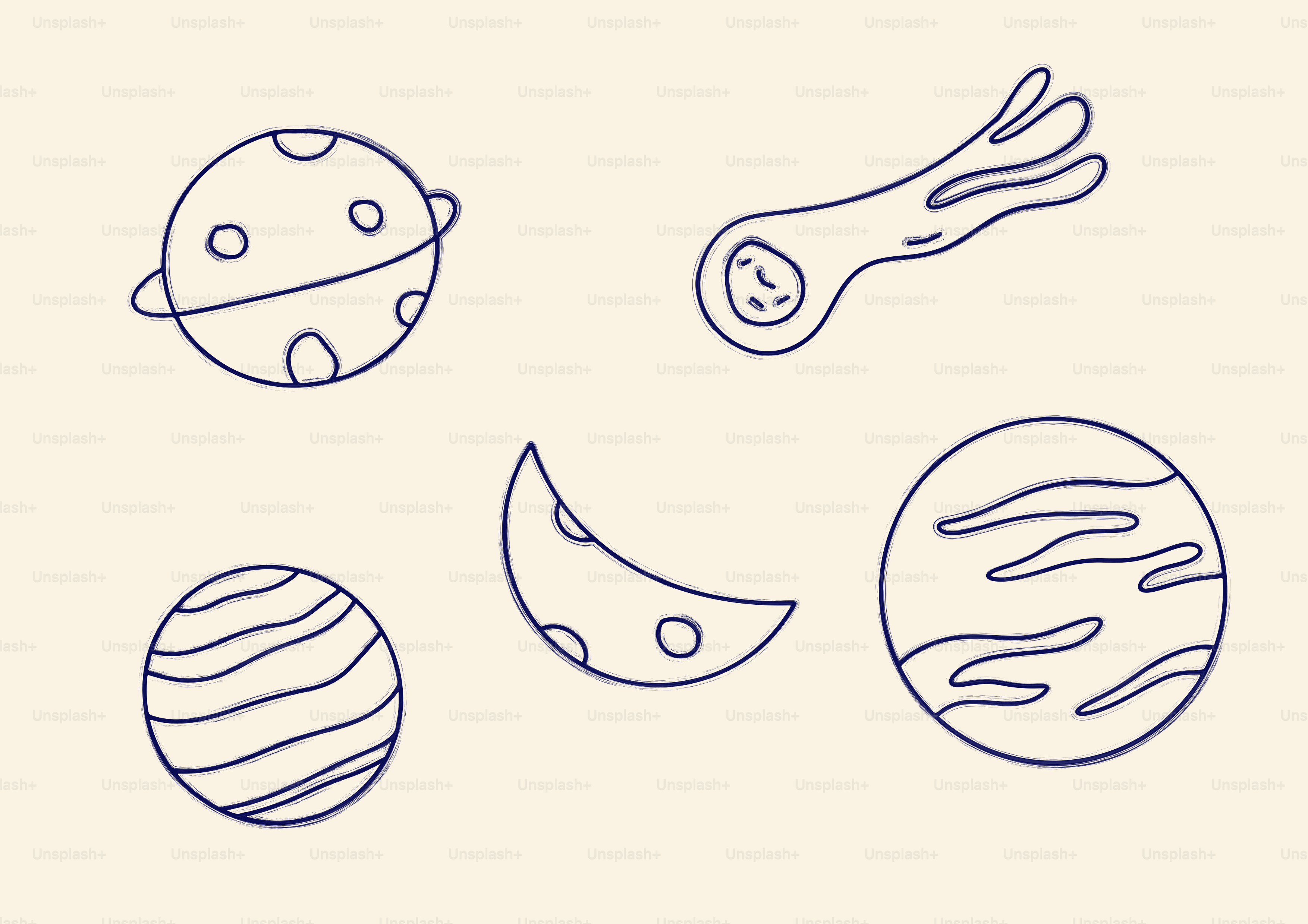 Hand-drawn celestial objects and constellations on a cream background ...