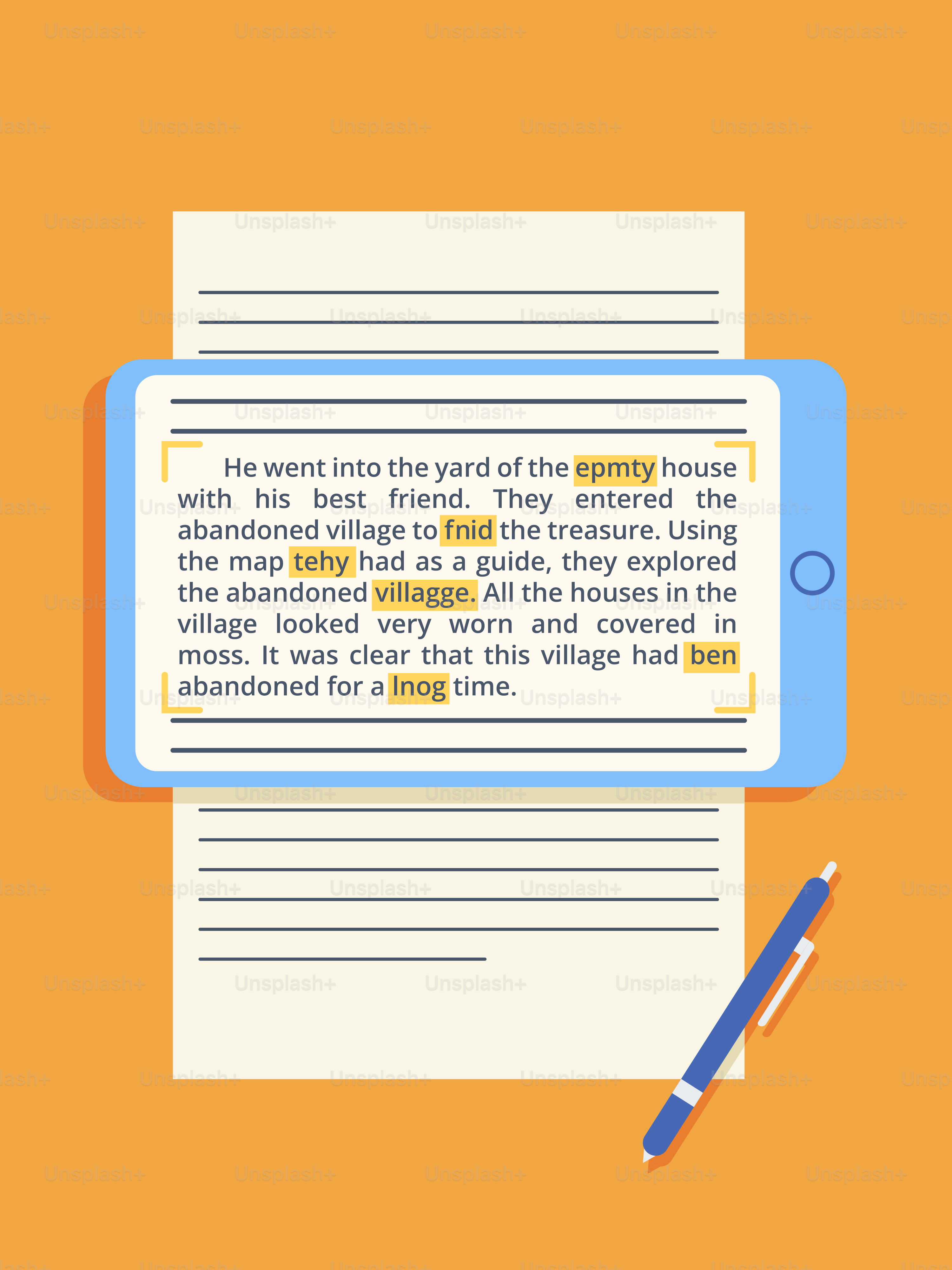 Smartphone scanning text on a document with a pen.