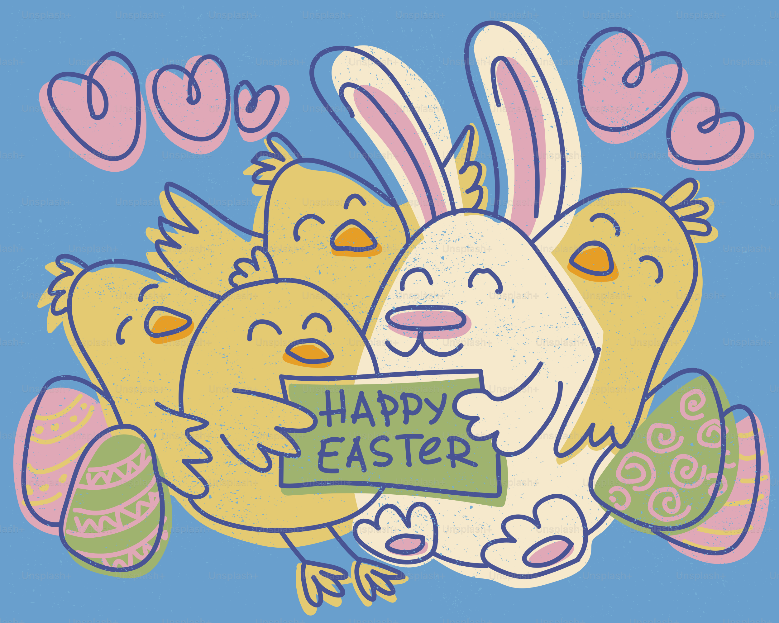 Easter bunny with chicks and eggs