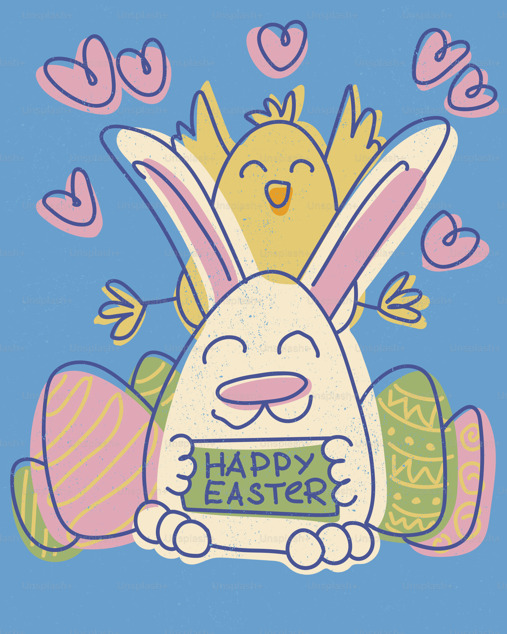 A bunny and chick celebrate happy easter