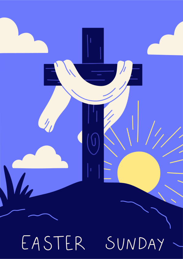 Easter sunday cross with sun and clouds