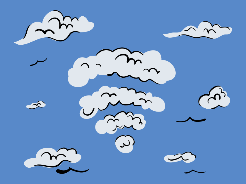 Nuvole a forma di simbolo wifi nel cielo blu