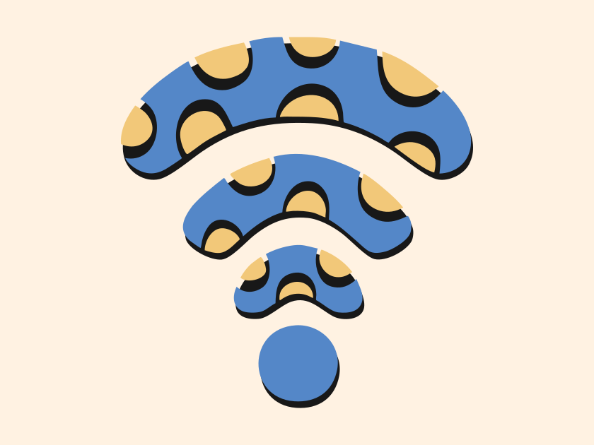 Blue and yellow polka dot wifi symbol
