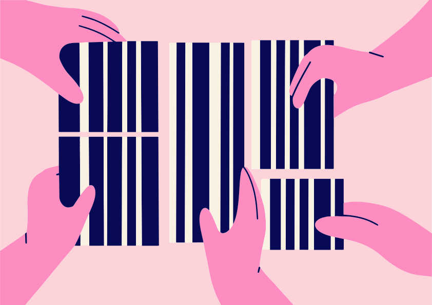 Pink and blue pixelated qr code with eye vector – Technology Image on ...
