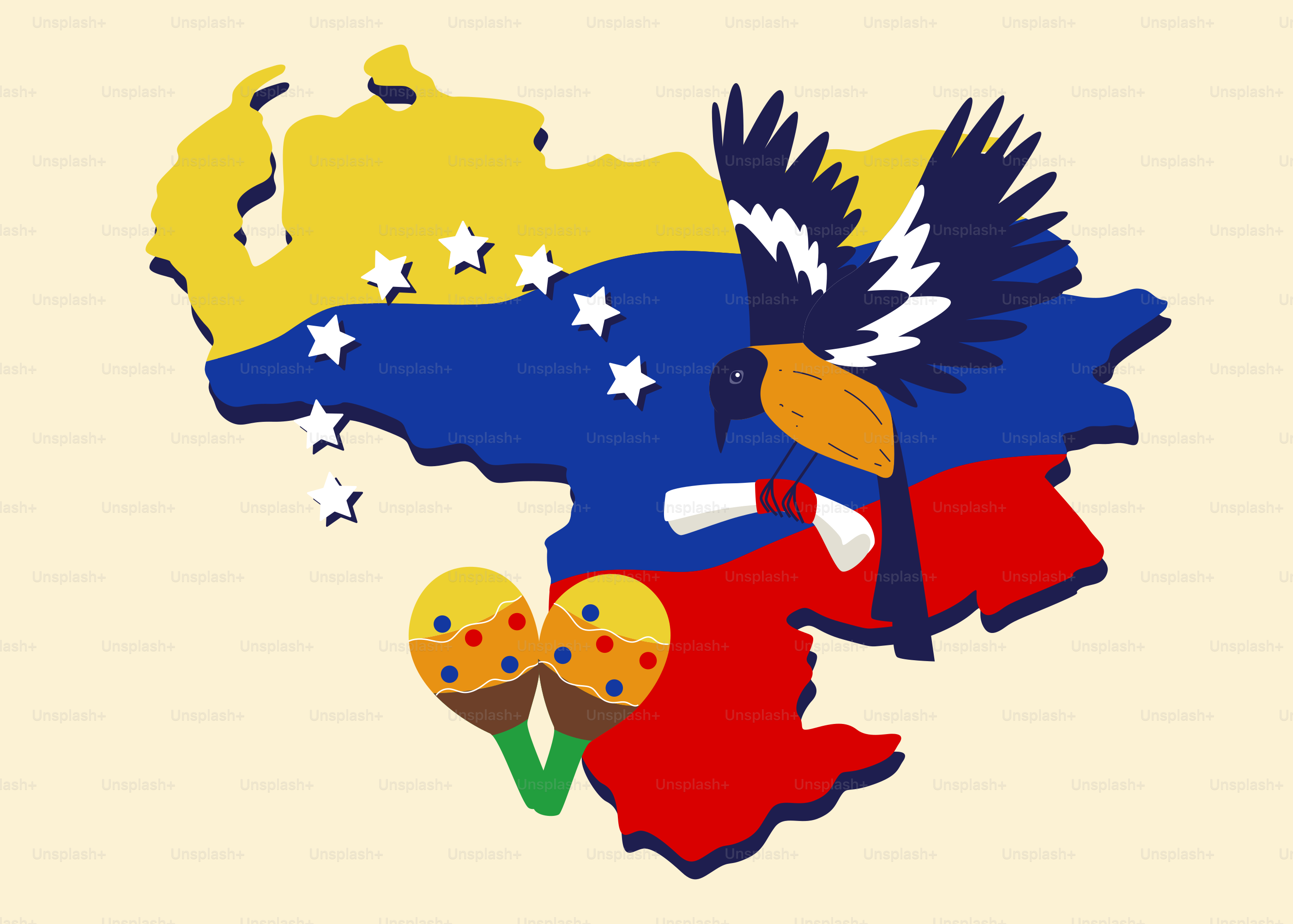 국가 상징이 포함된 베네수엘라 지도
