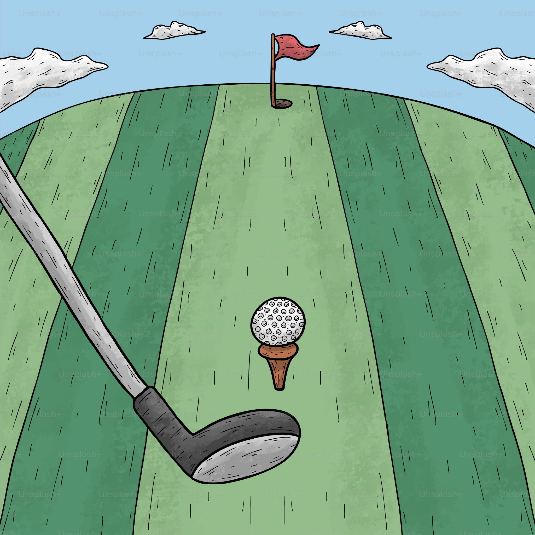 Club de golf prêt à frapper la balle au départ