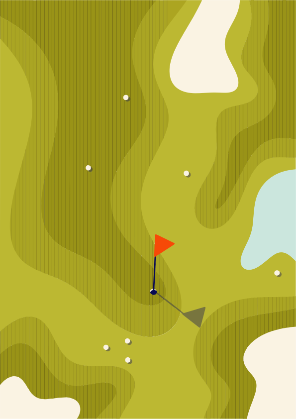 Carte du parcours de golf avec drapeau et balle
