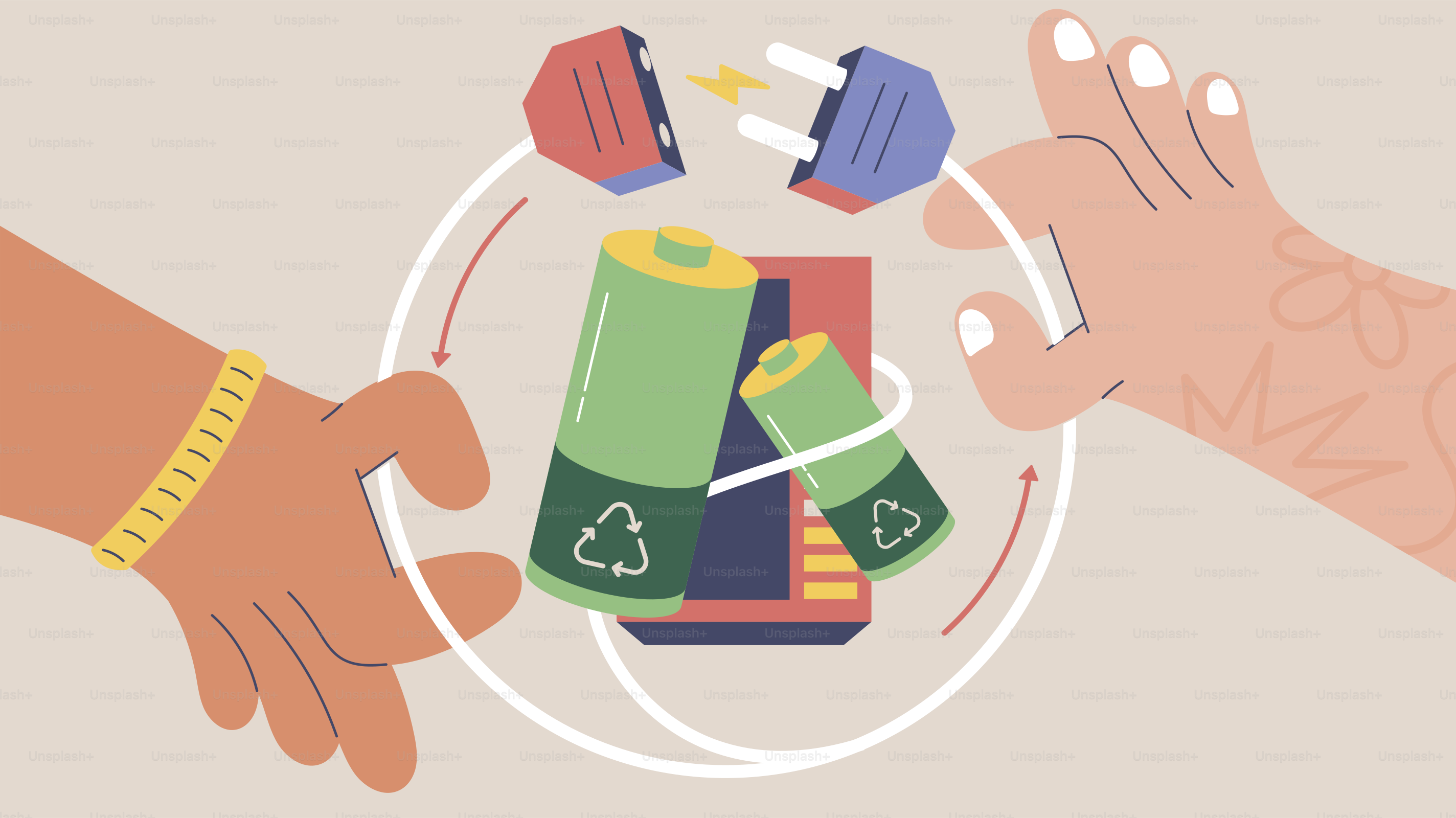 Les mains connectent les batteries et la prise d’alimentation pour le recyclage.
