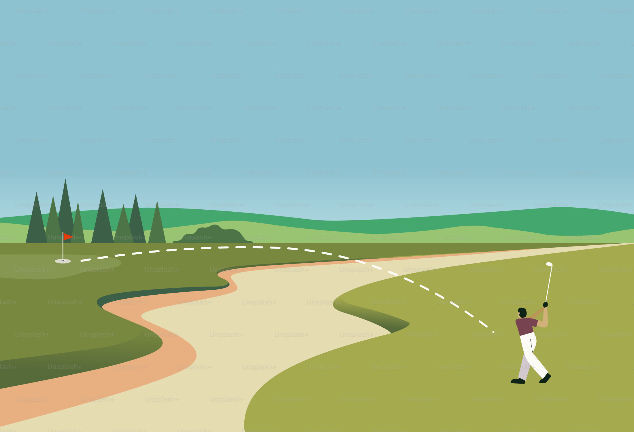 Golfer schwingt Club auf einem Grünplatz