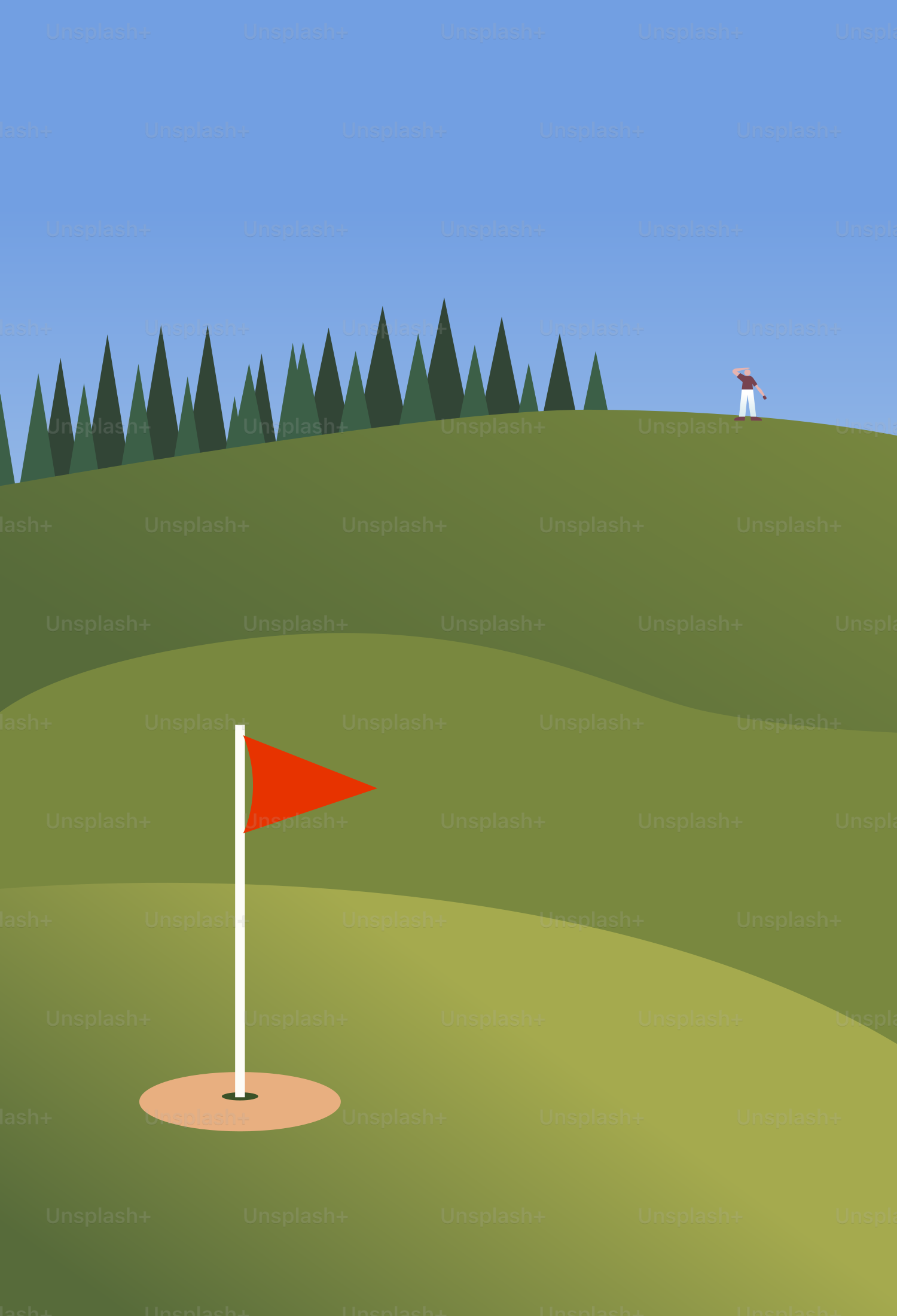 Golfer auf einem Grün mit roter Fahne