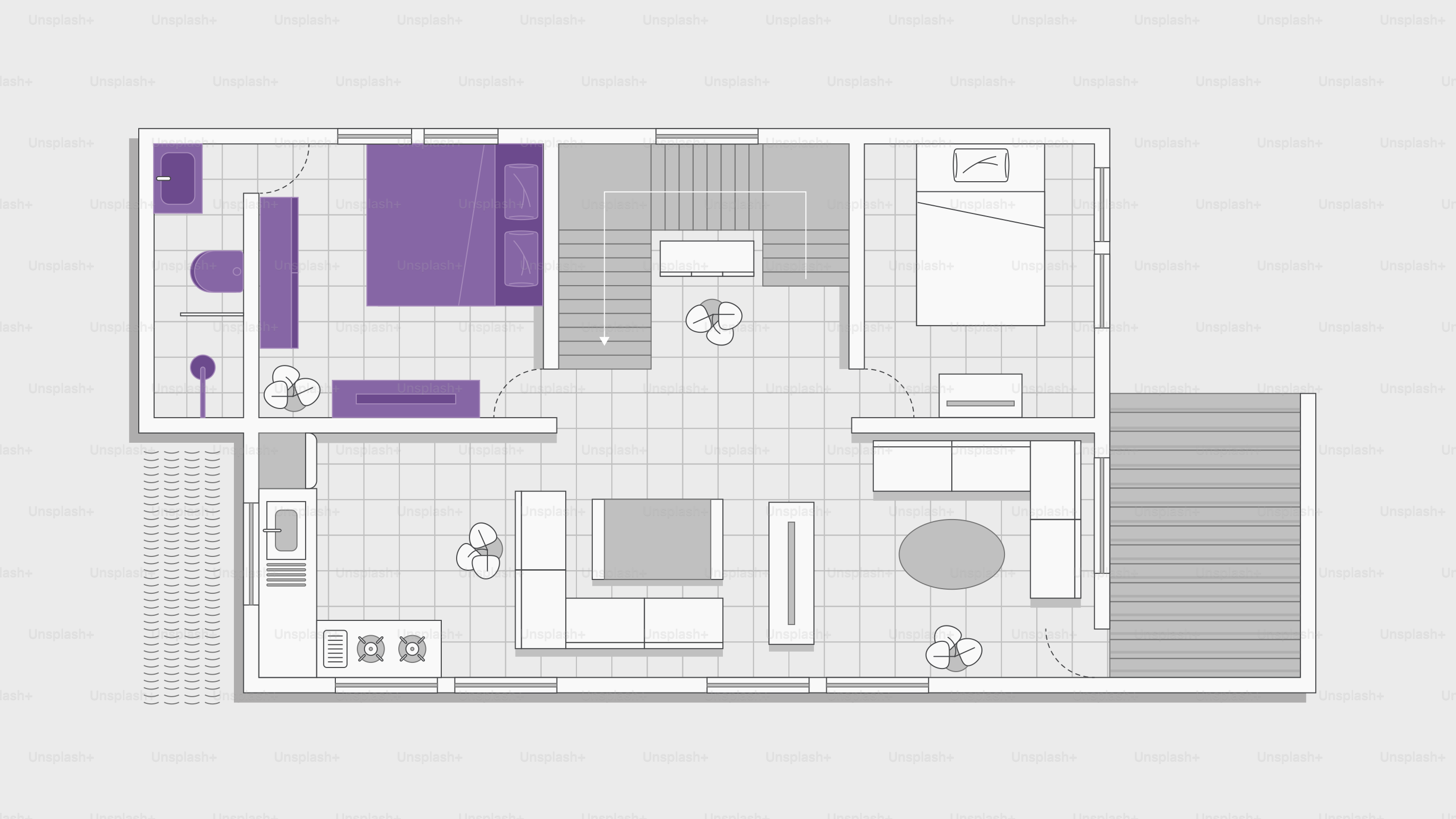 Distribución moderna del apartamento con distribución de muebles