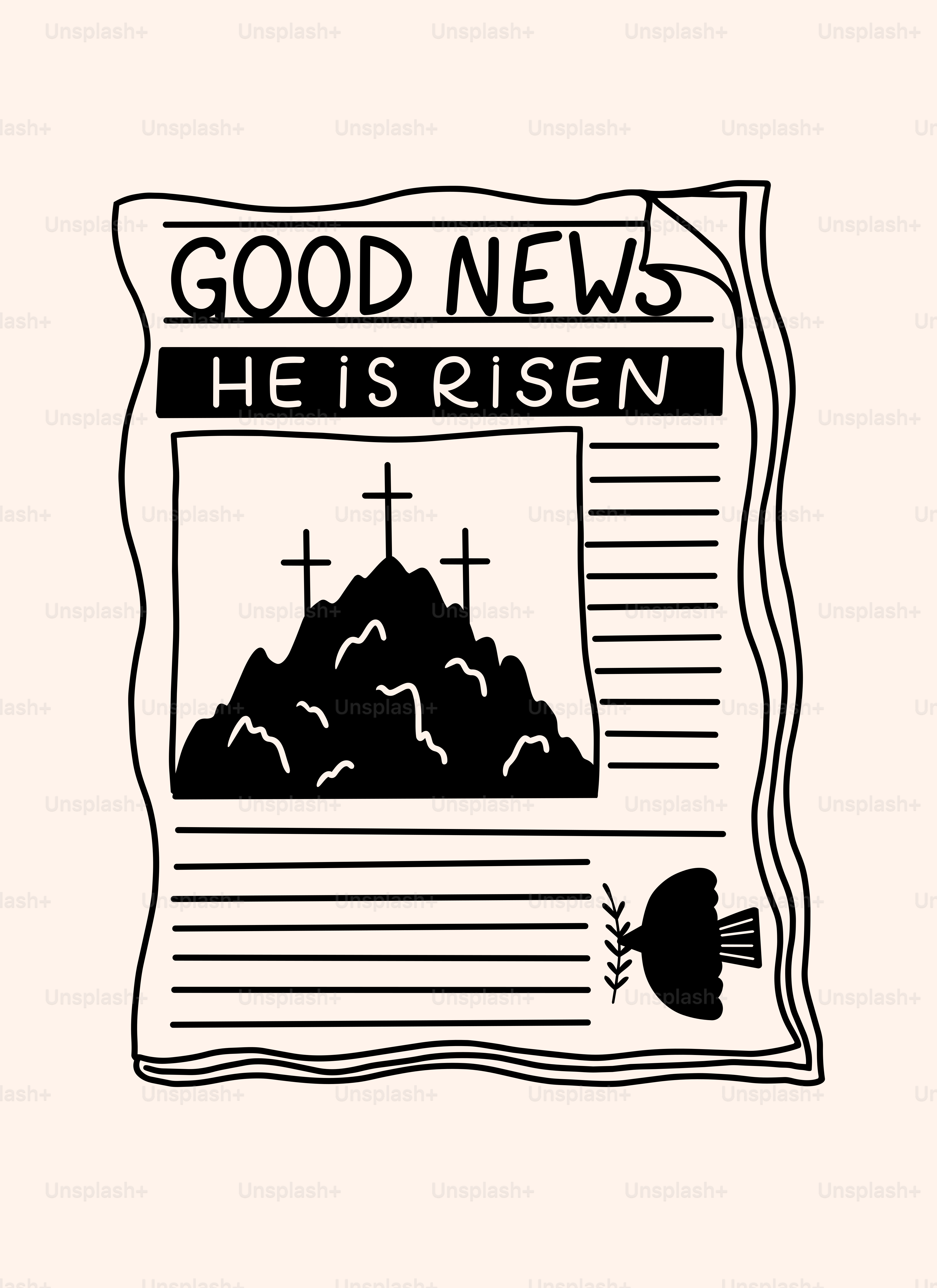 Zeitung mit der Schlagzeile "Gute Nachrichten, er ist aufgestiegen".