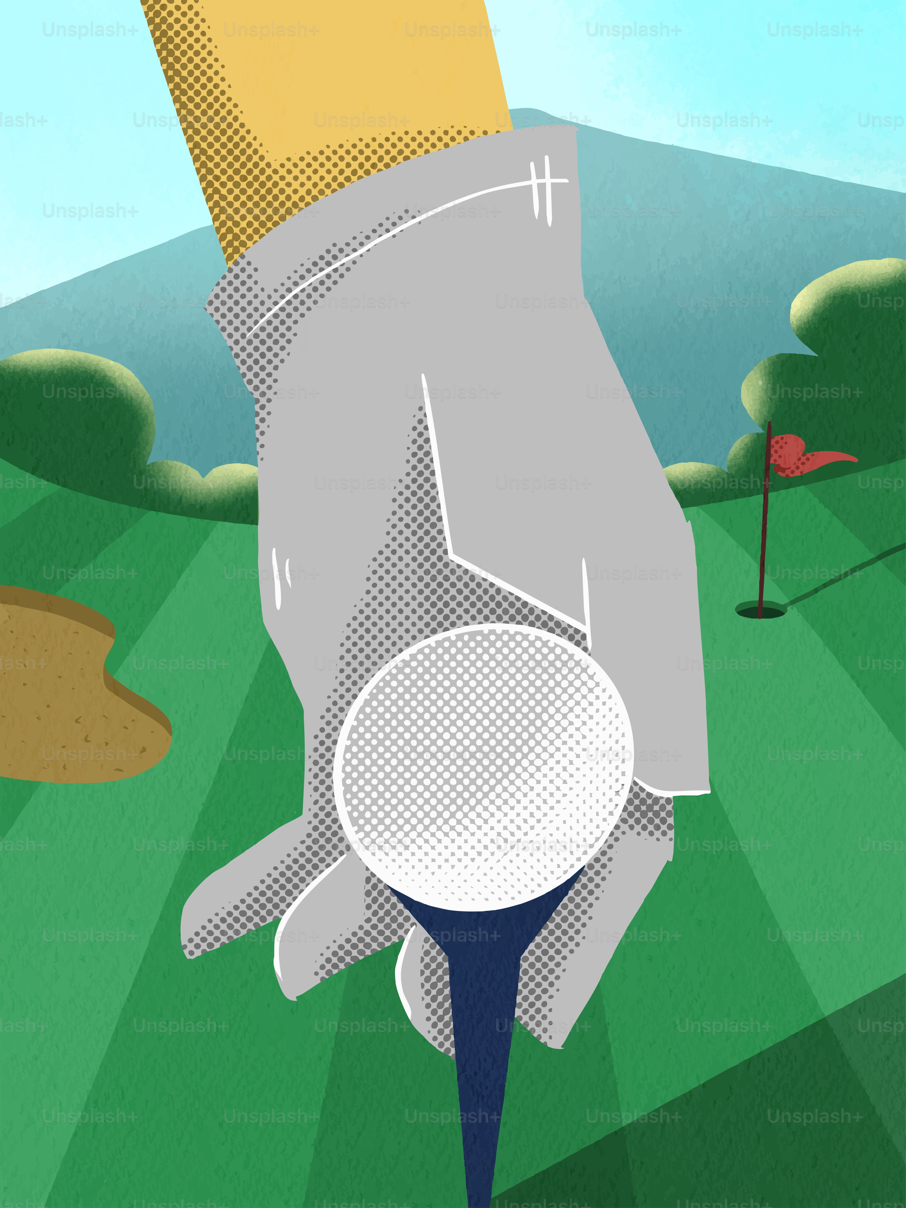 Colocar la bola de golf con la mano en el tee es tee sobre tee