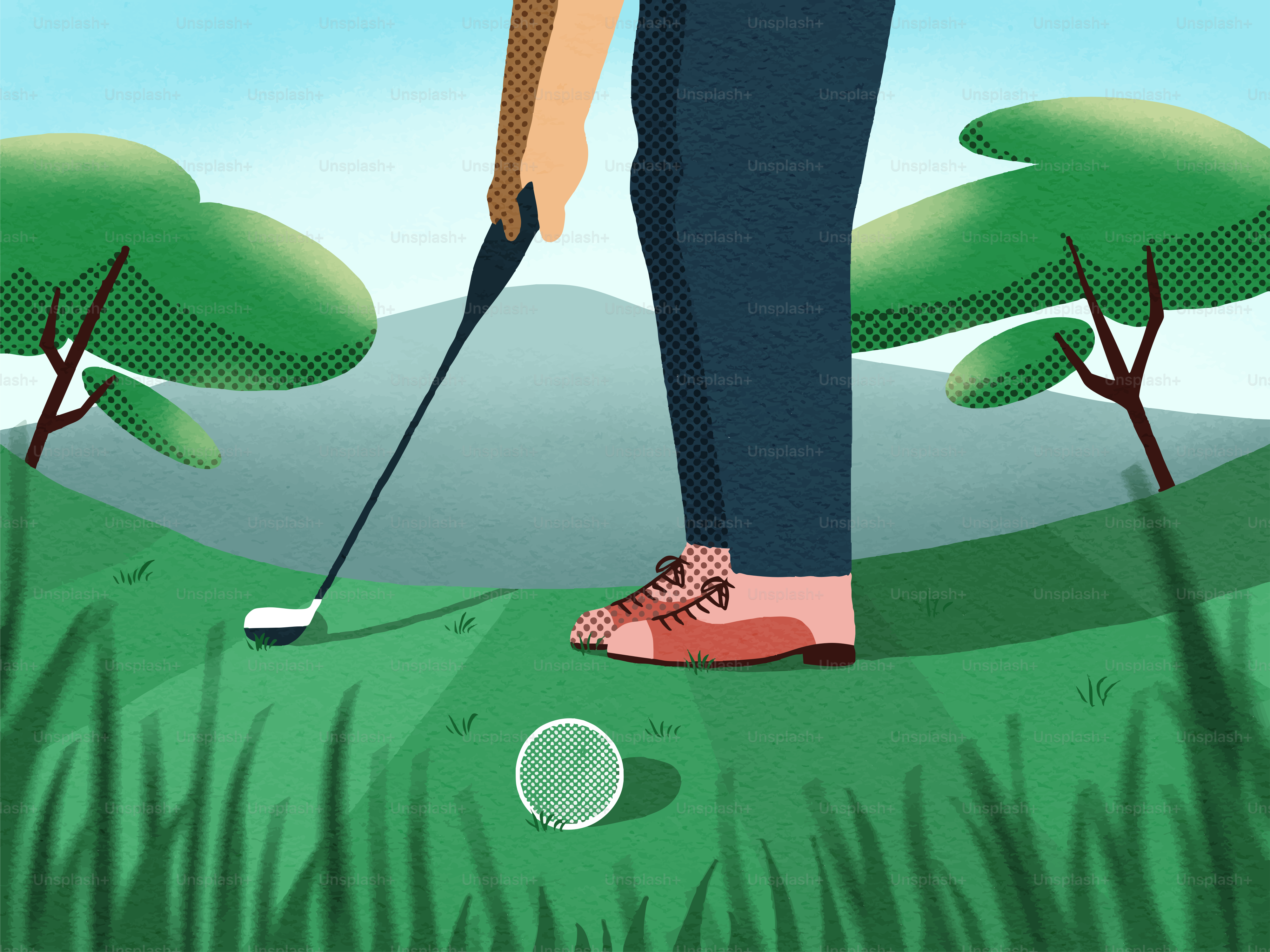 Golfista poniendo una bola en un campo verde