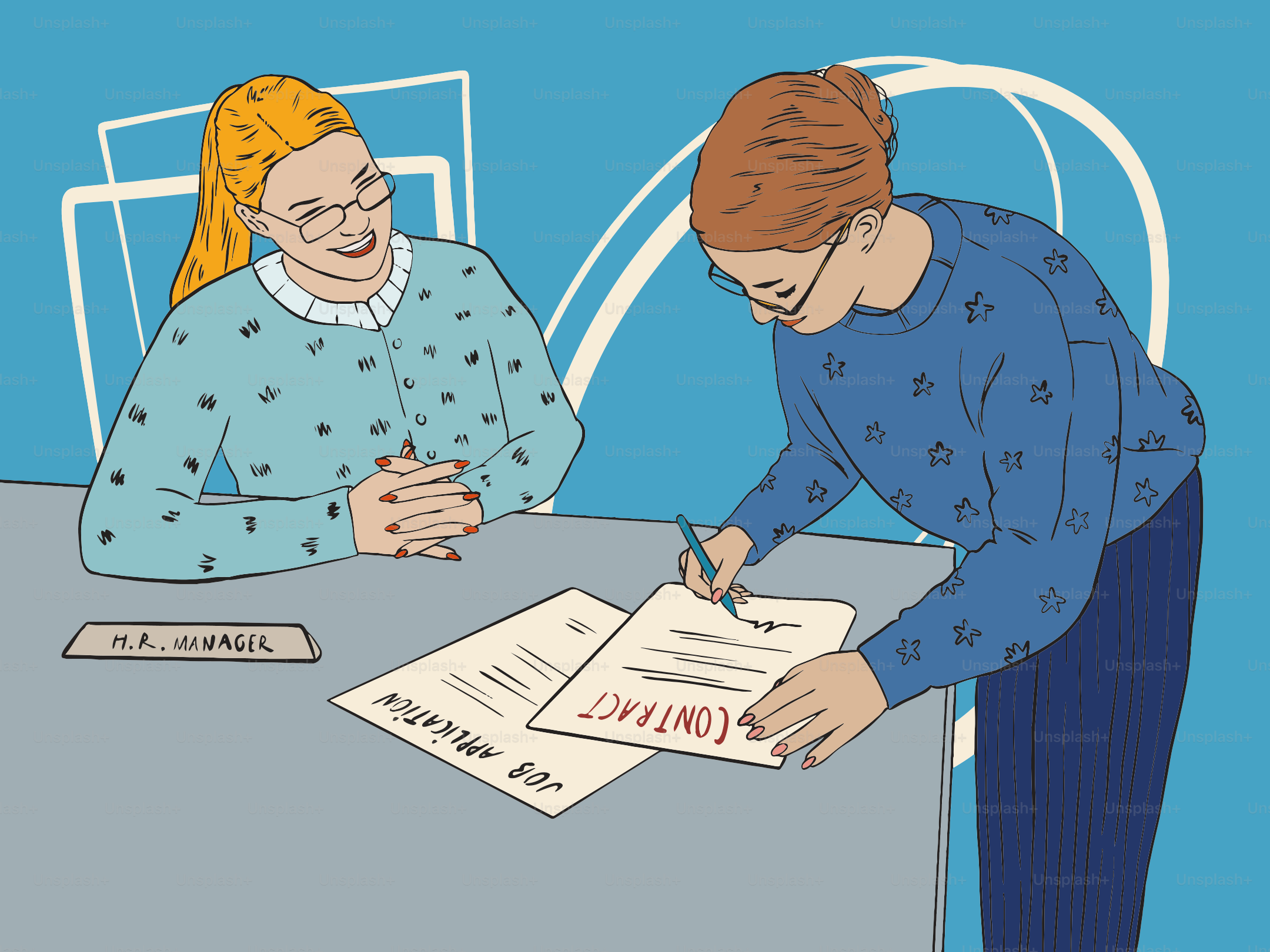 Deux femmes signant un contrat à un bureau