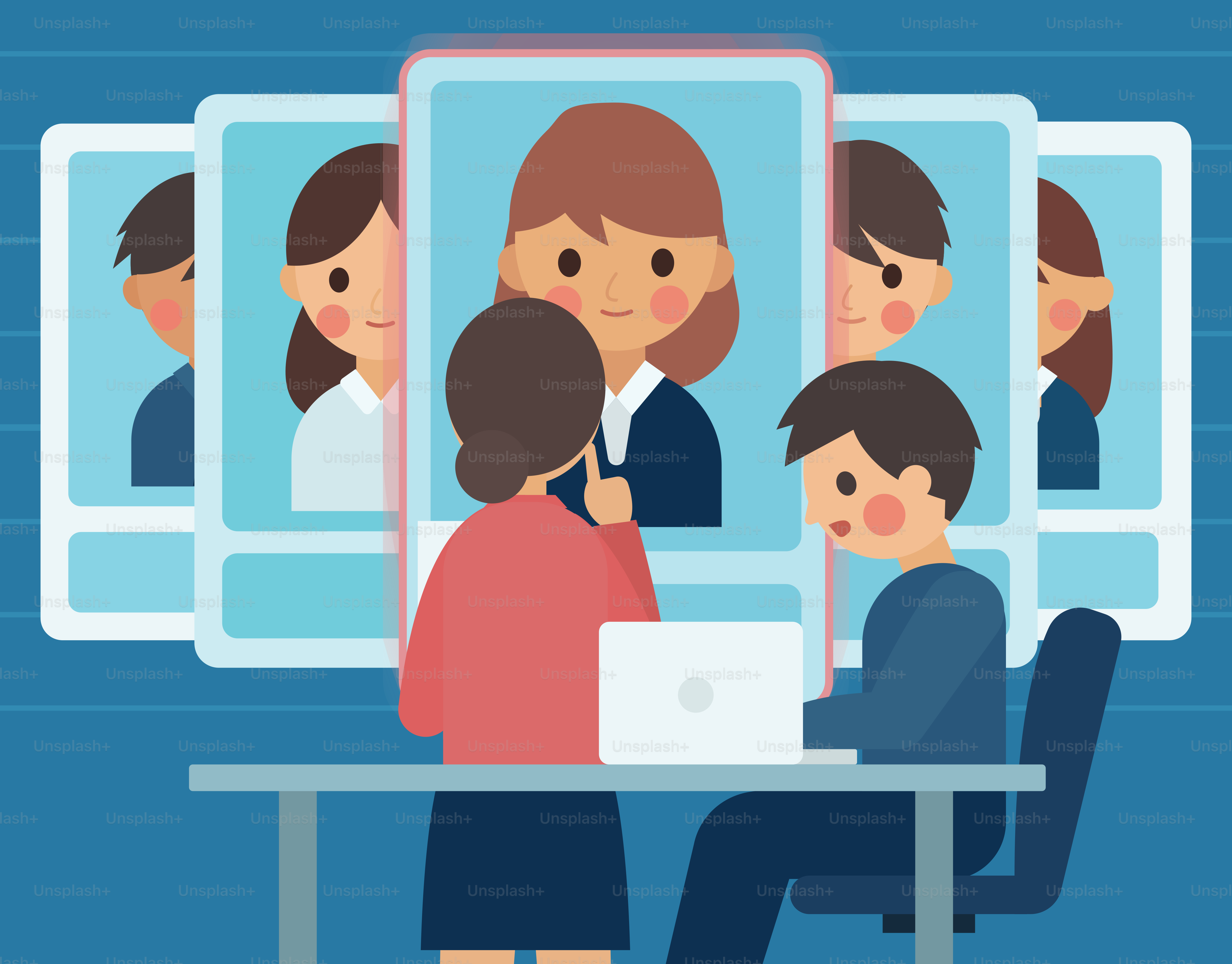 Des gens qui examinent des profils sur un tableau numérique.