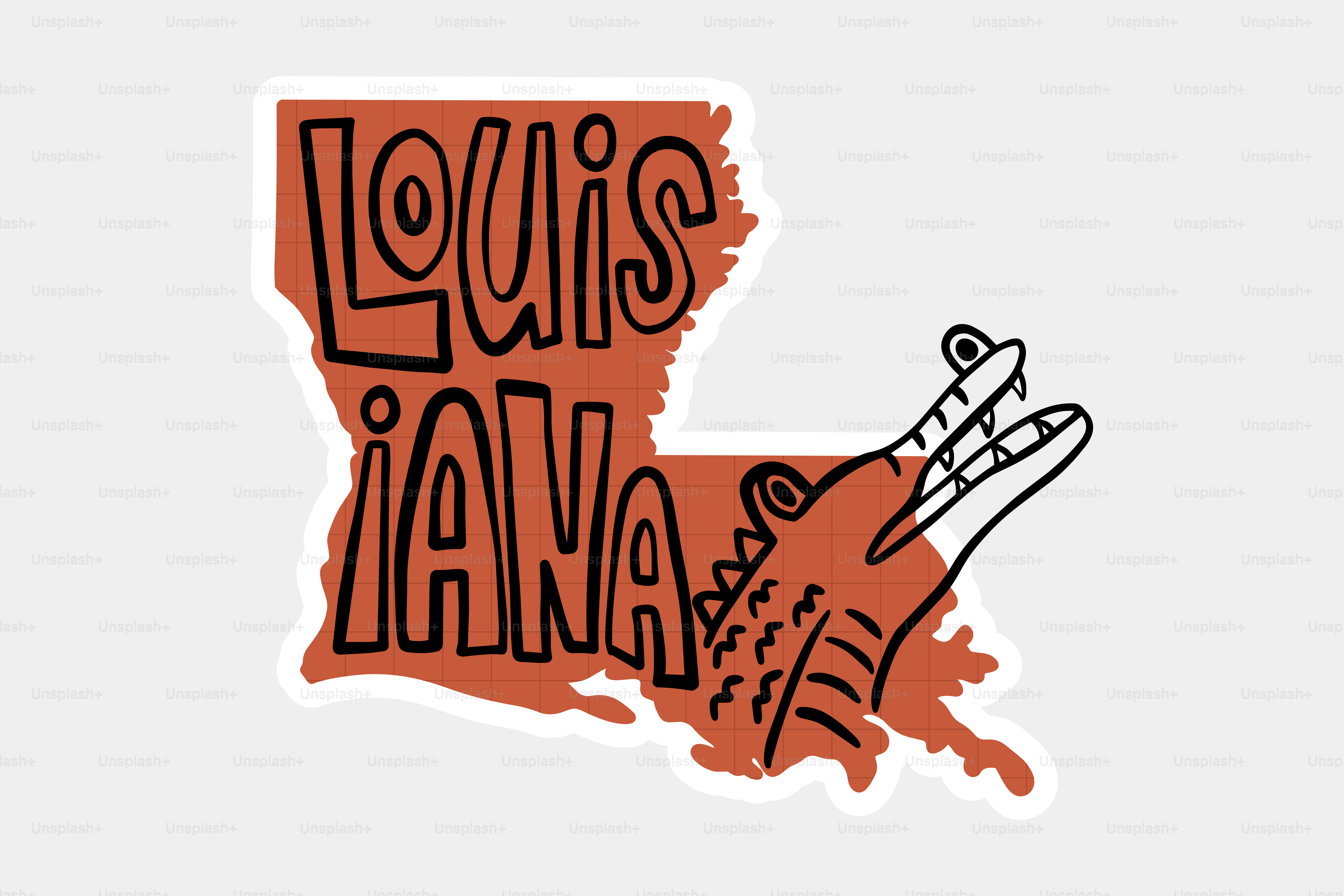 漫画のワニが描かれたルイジアナ州の地図