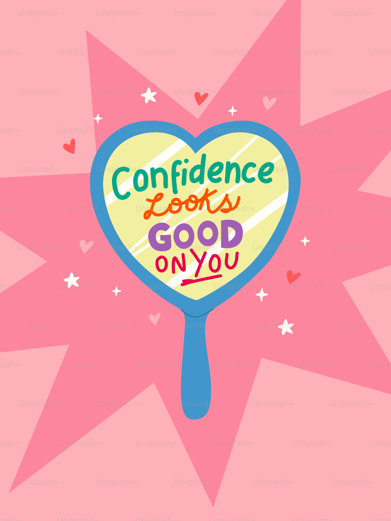 Espelho em forma de coração reflete "confiança fica bem em você".