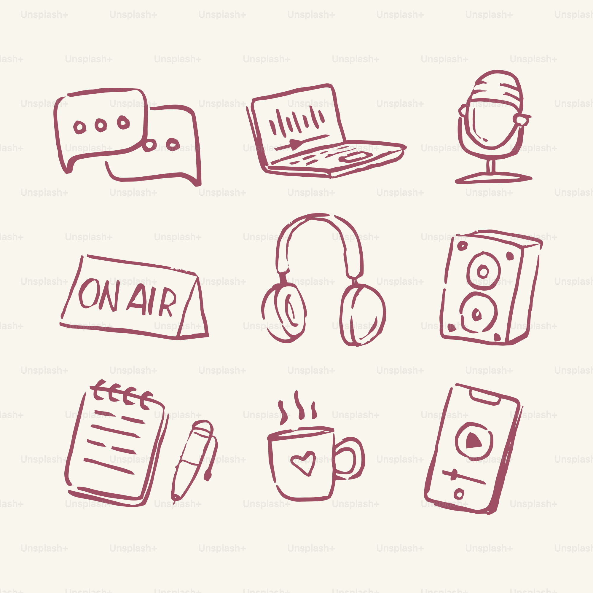 Doodle icons for podcasting and broadcasting