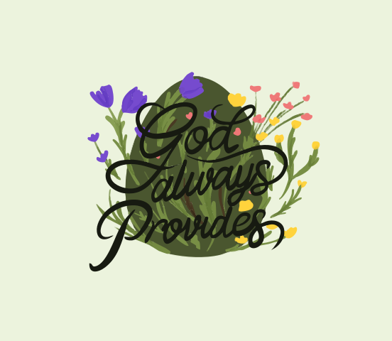 Green egg shape with floral design and text