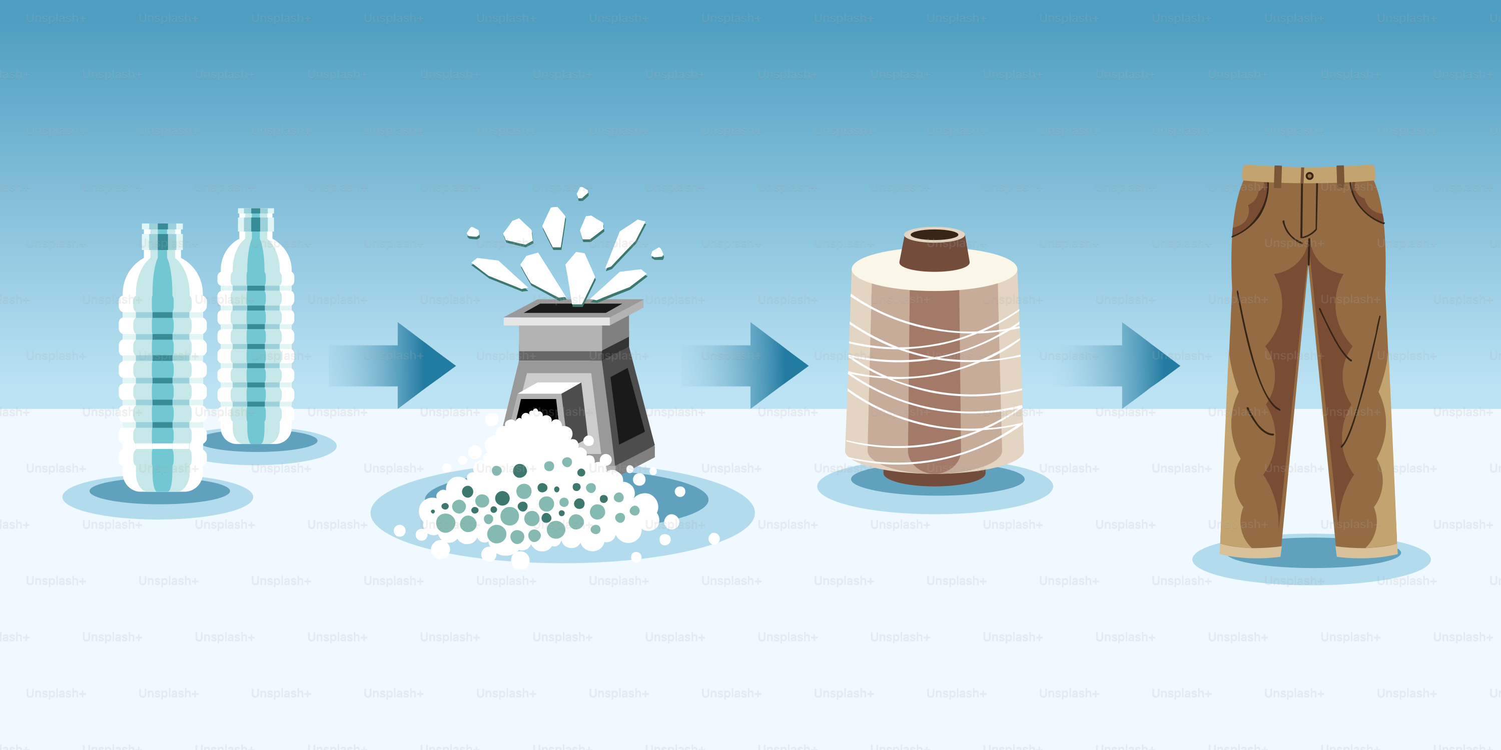 Les bouteilles en plastique sont recyclées en fil puis en pantalon.