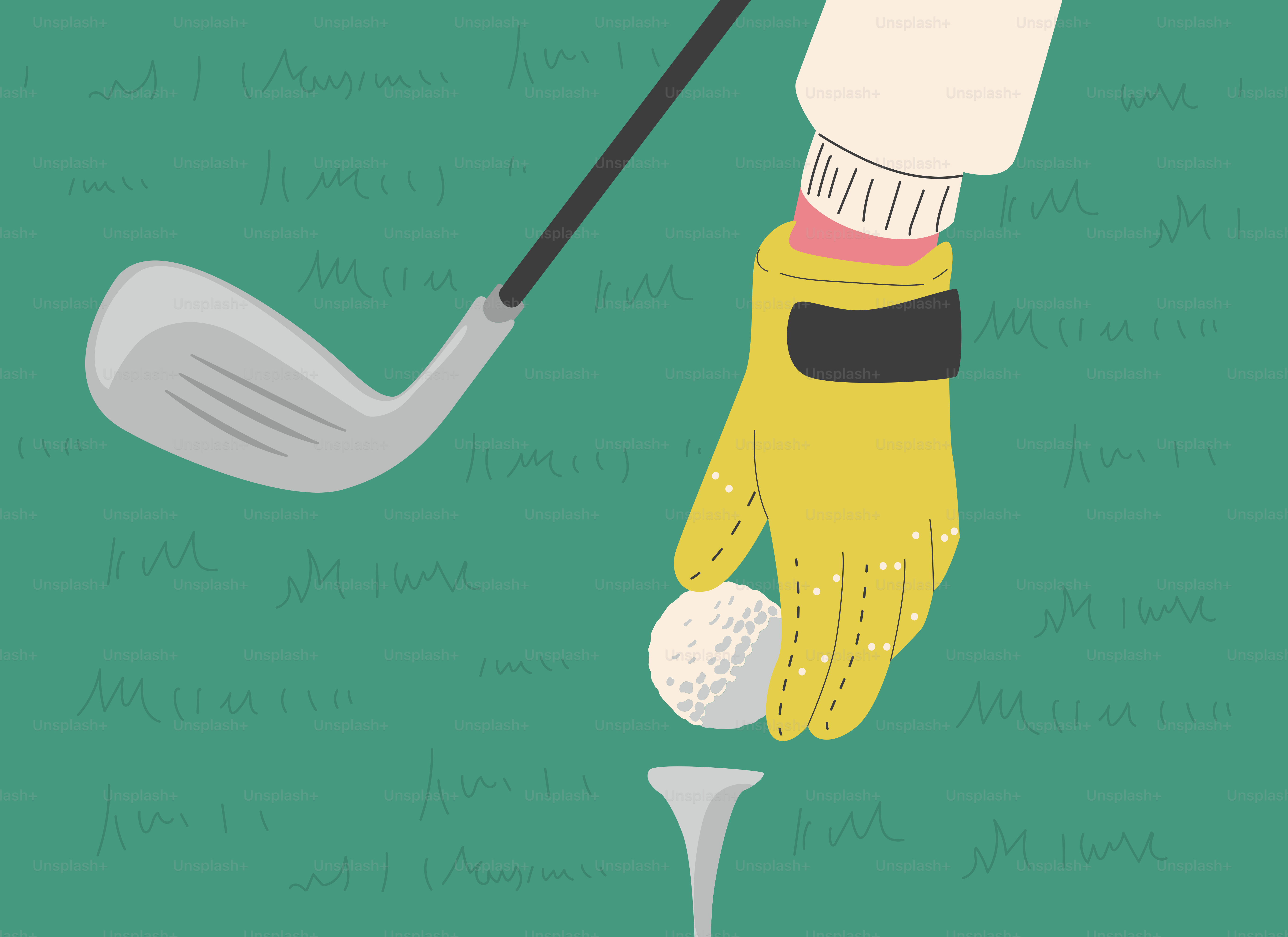 Golfer places ball on tee with club