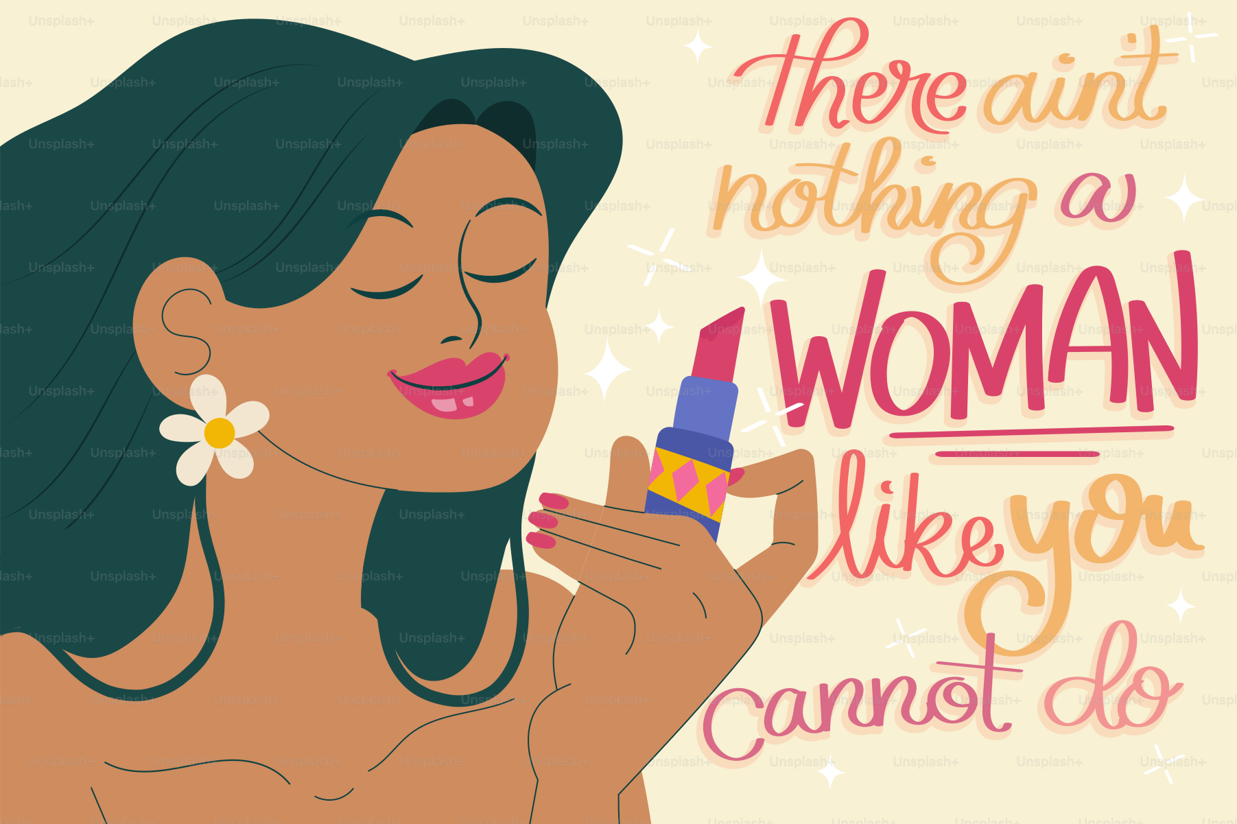 Woman holding lipstick with empowering text