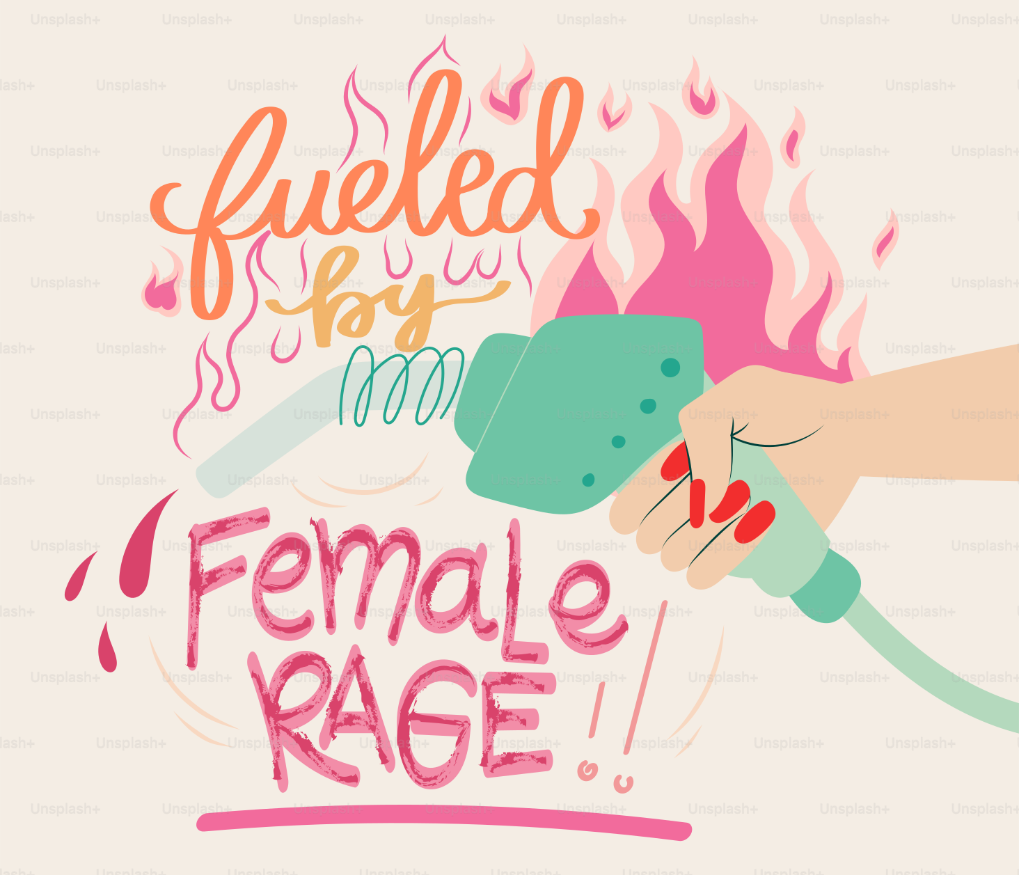 Fueled by female rage with flames and gas pump