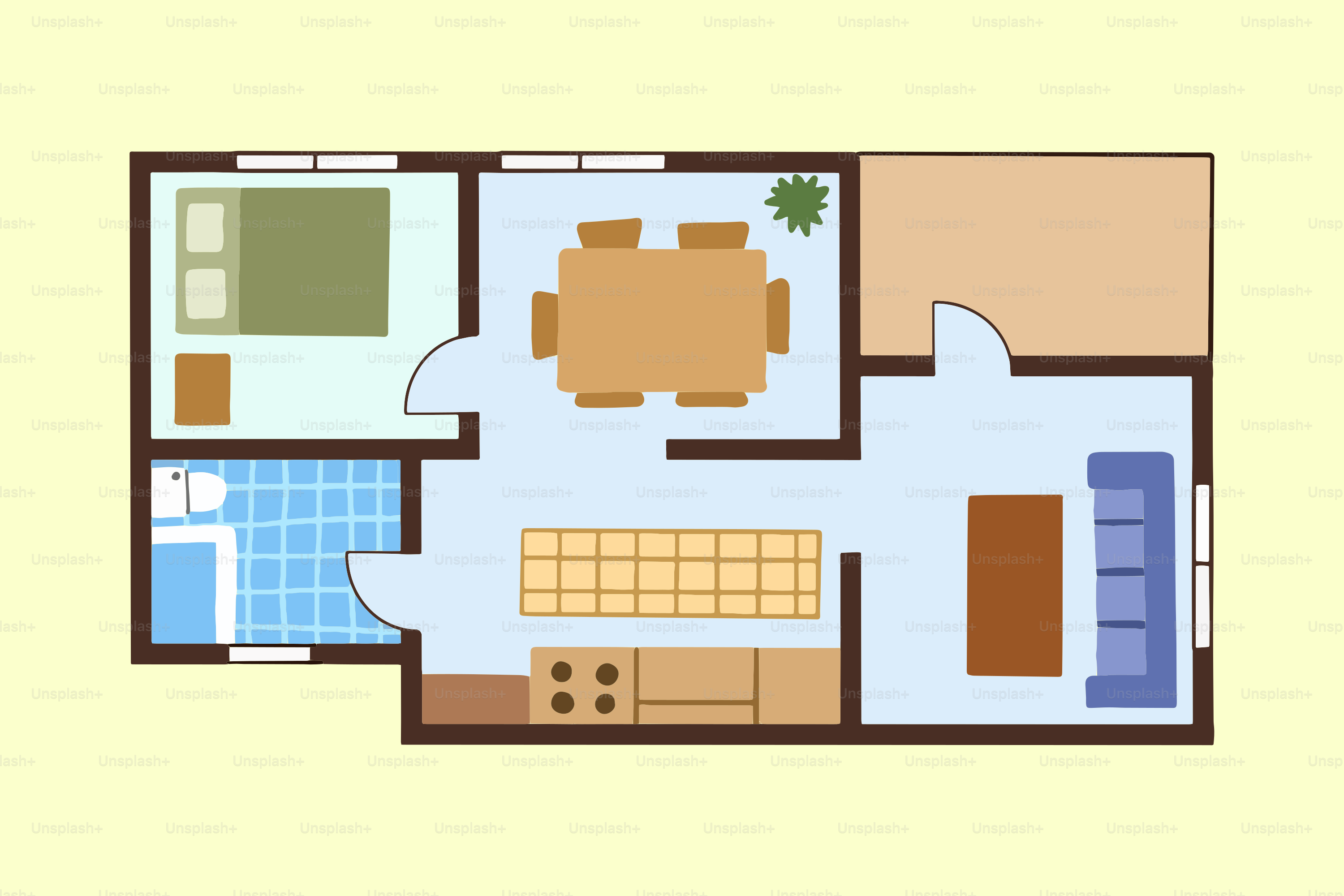 Vektor Denah lantai apartemen dua kamar tidur dengan ruang tamu ...