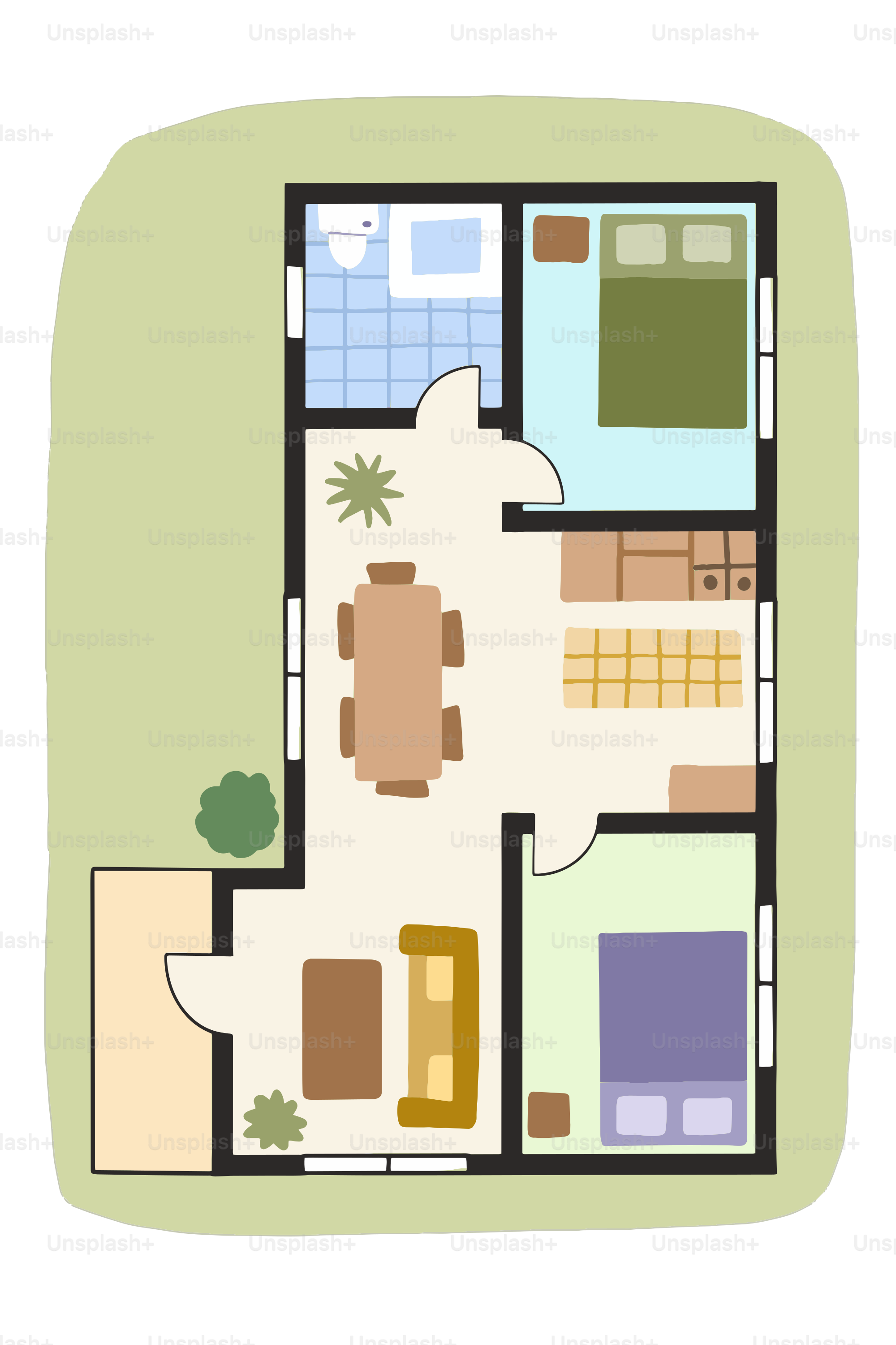 Floor plan of a small apartment with two bedrooms.