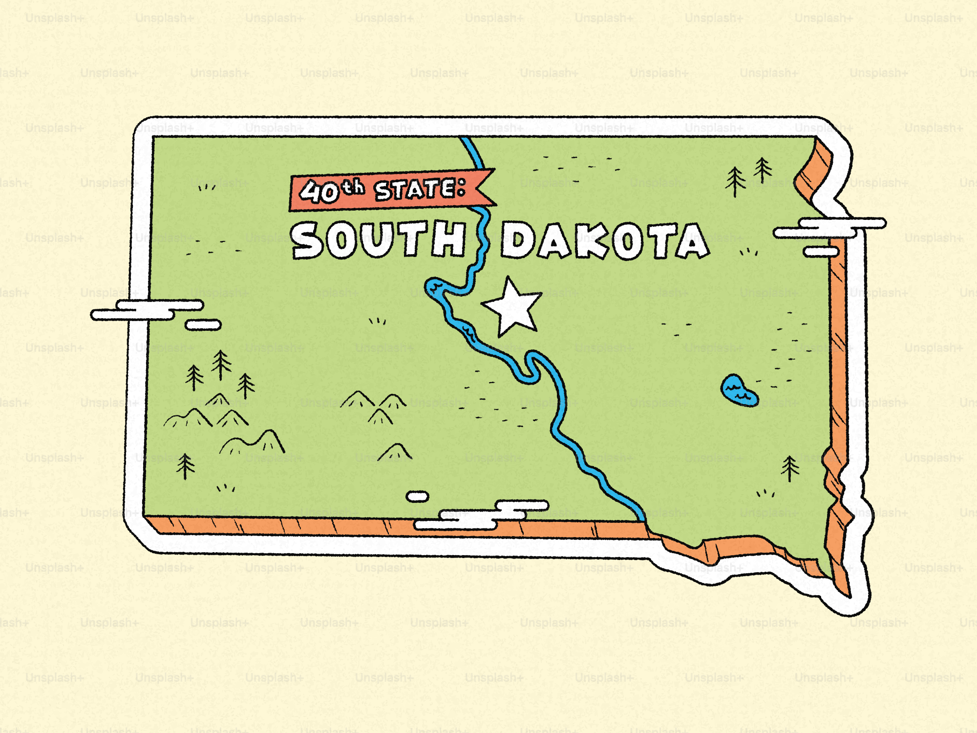 Mappa del South Dakota, il 40° stato