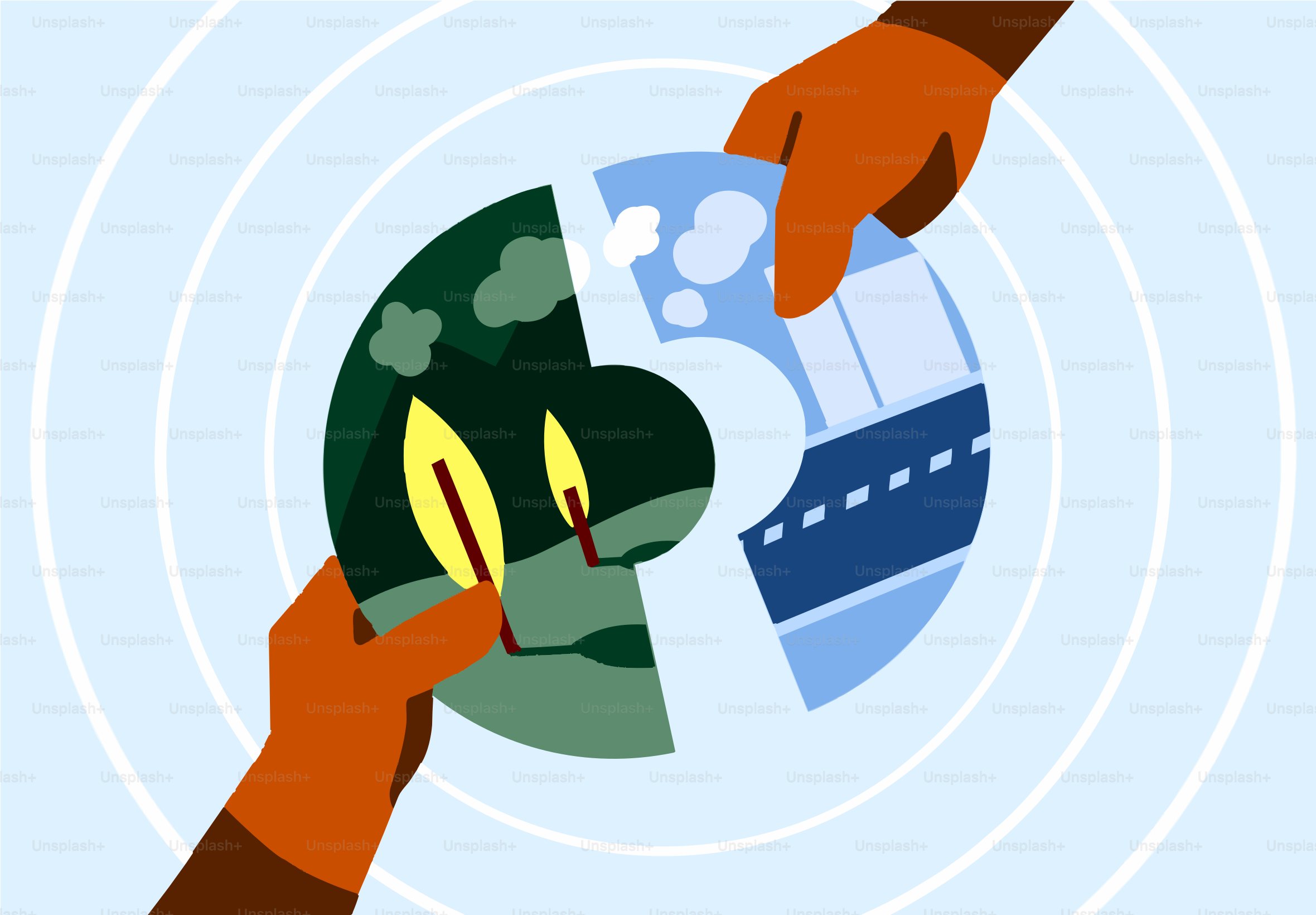 Las manos ensamblan un gráfico circular que representa los elementos de la Tierra.