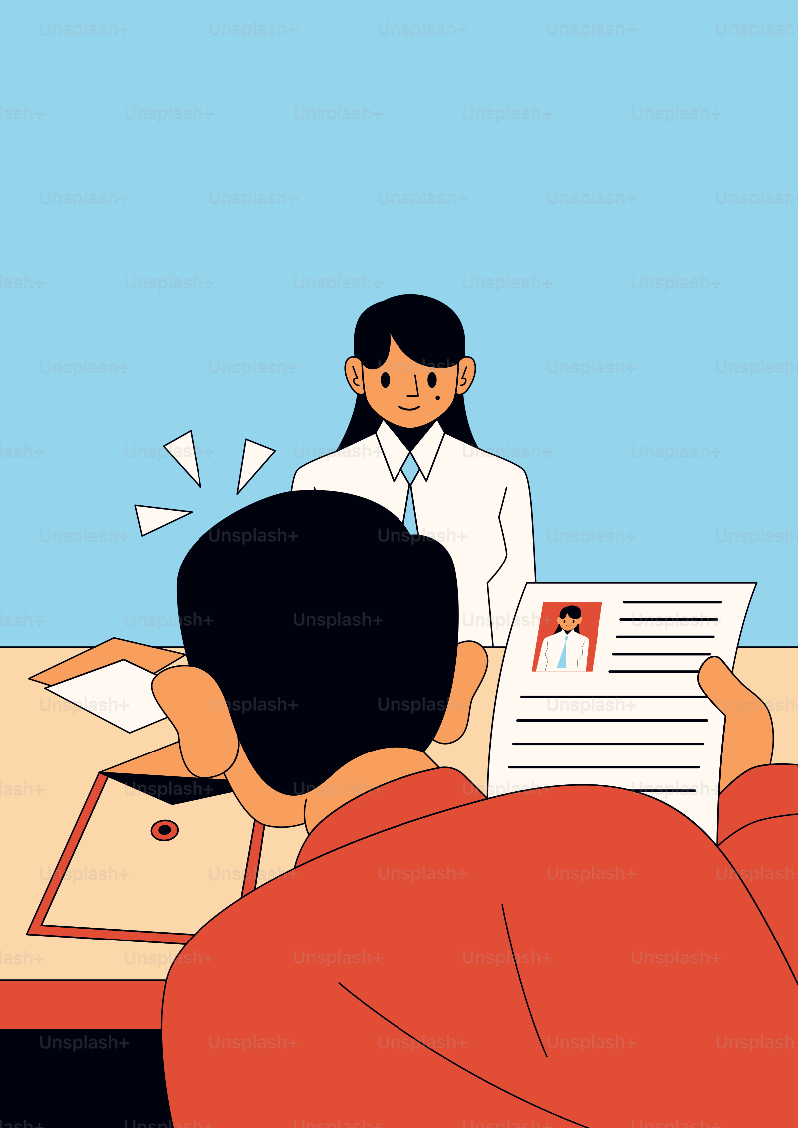 Two people at a table during a job interview.