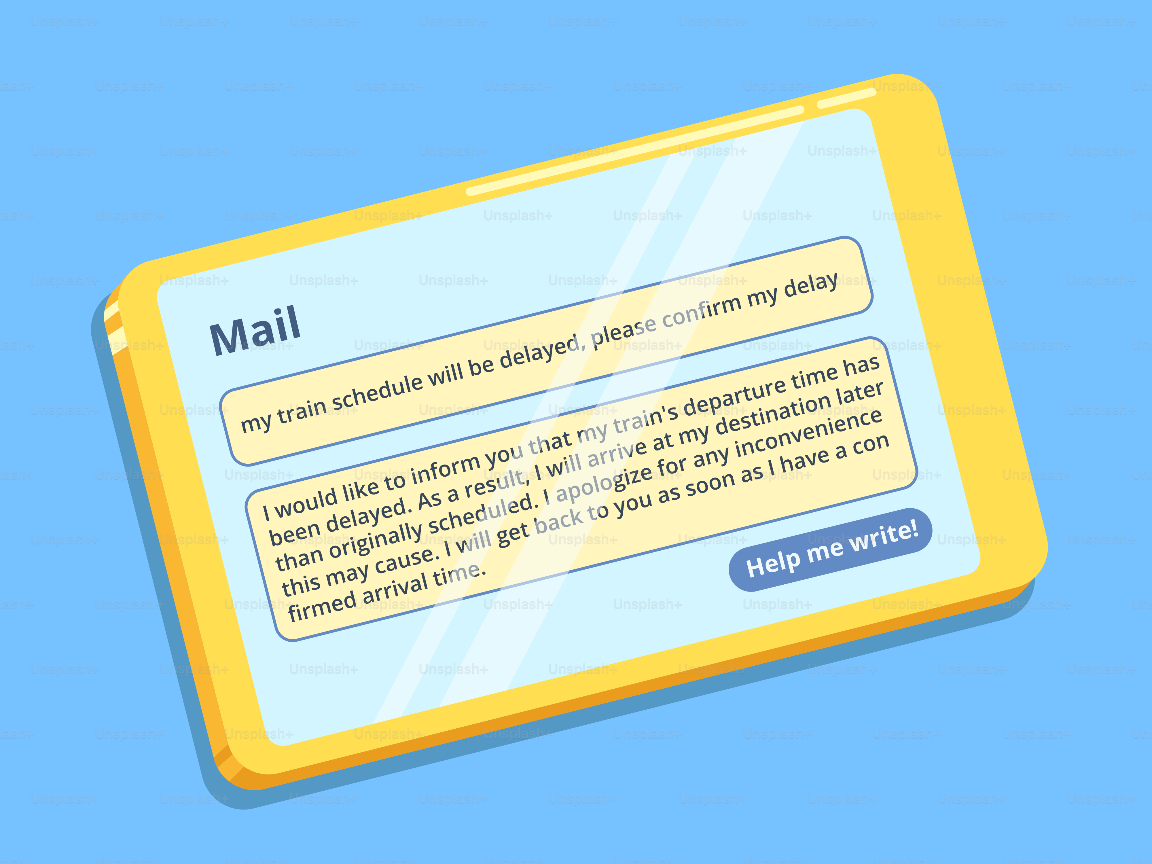 Smartphone mostrando un correo electrónico sobre un retraso en un tren.