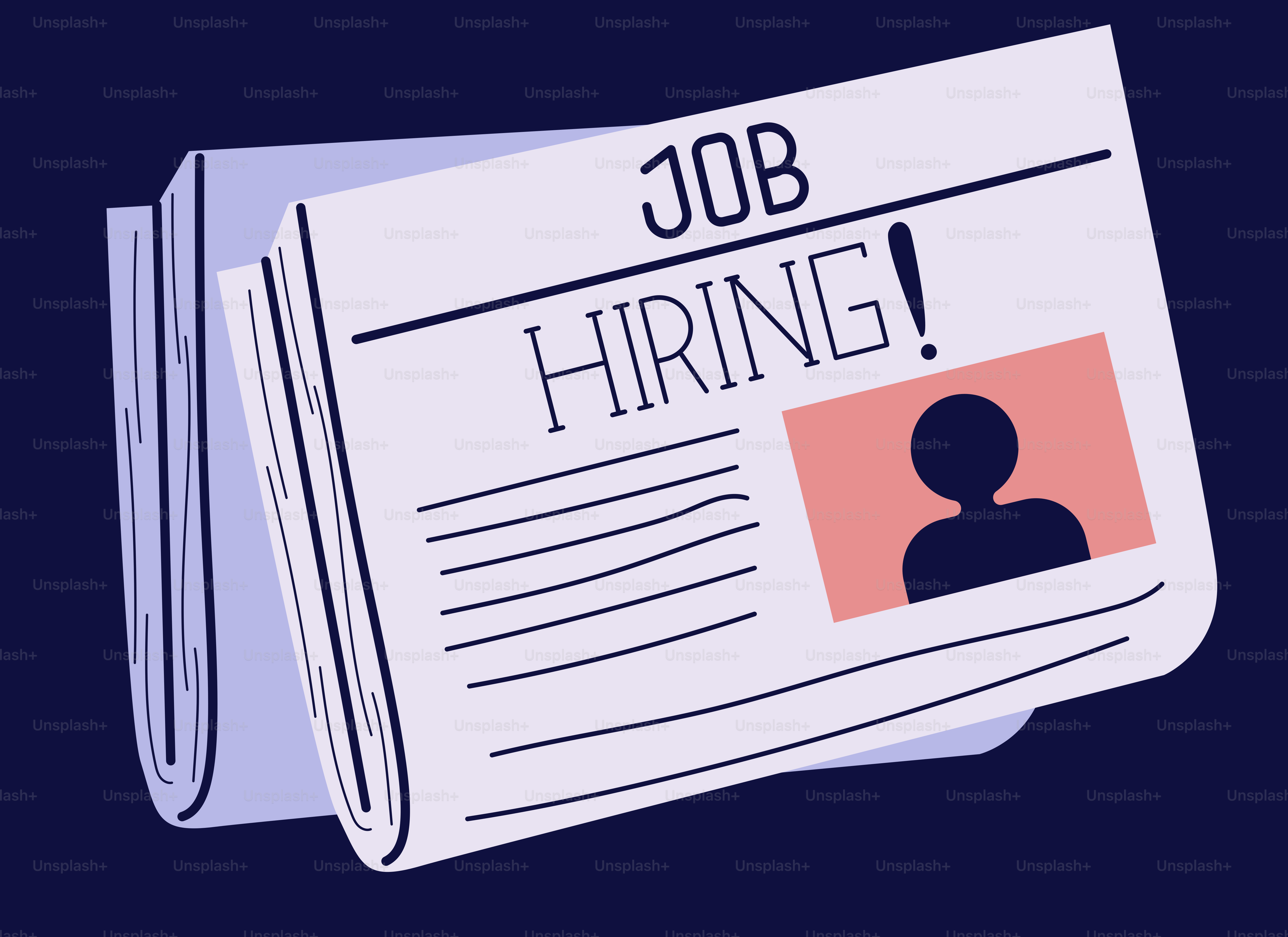 Newspaper with "job hiring!" headline and silhouette.