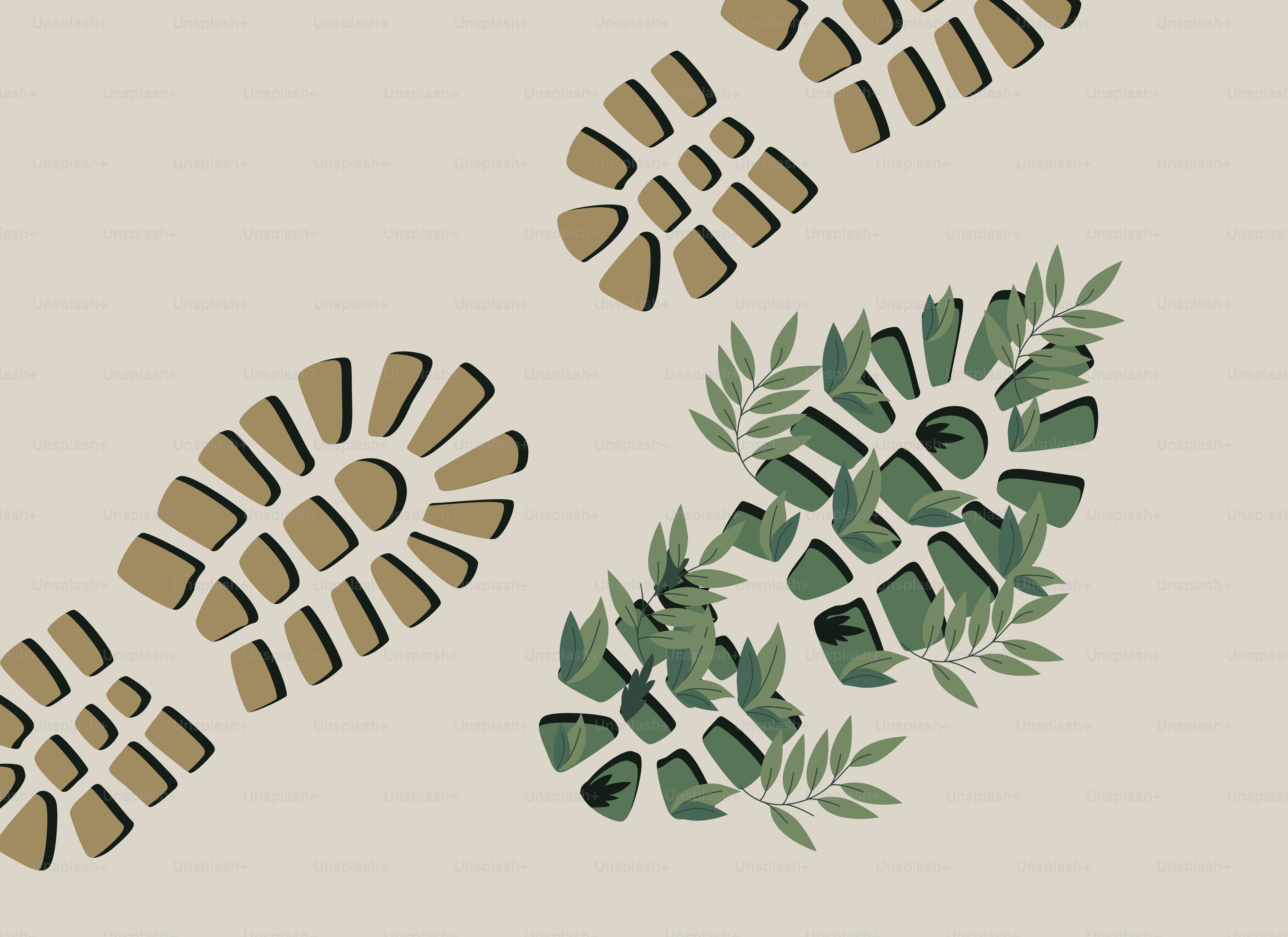 Footprints with one filled with green leaves